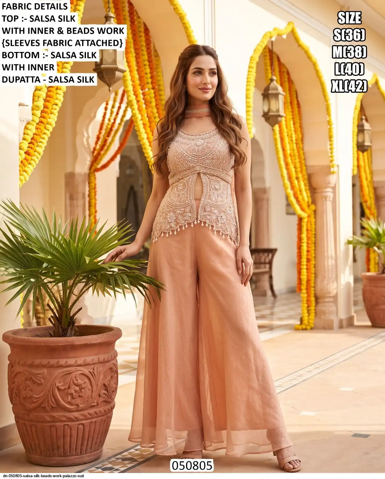 DN 050805 SALSA SILK BEADS WORK PALAZZO SUIT A