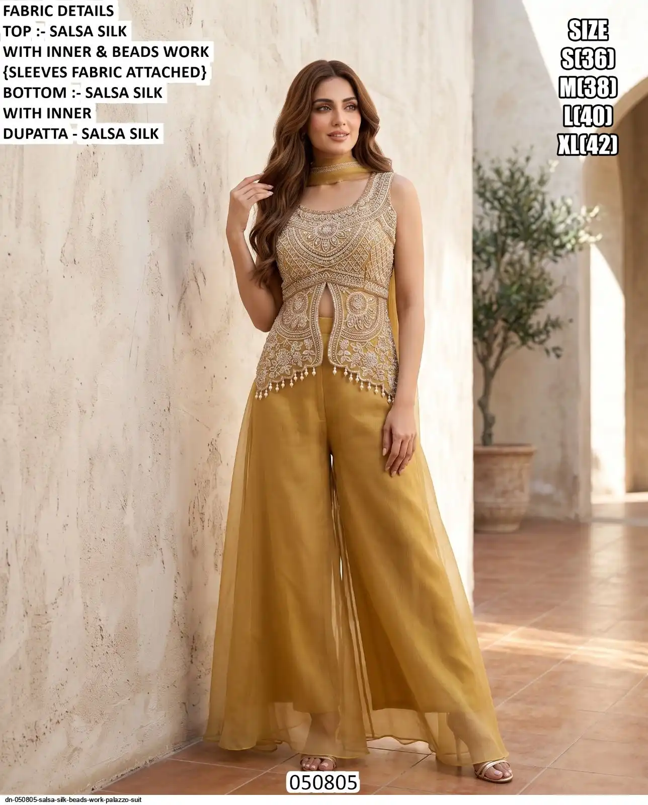 DN 050805 SALSA SILK BEADS WORK PALAZZO SUIT C