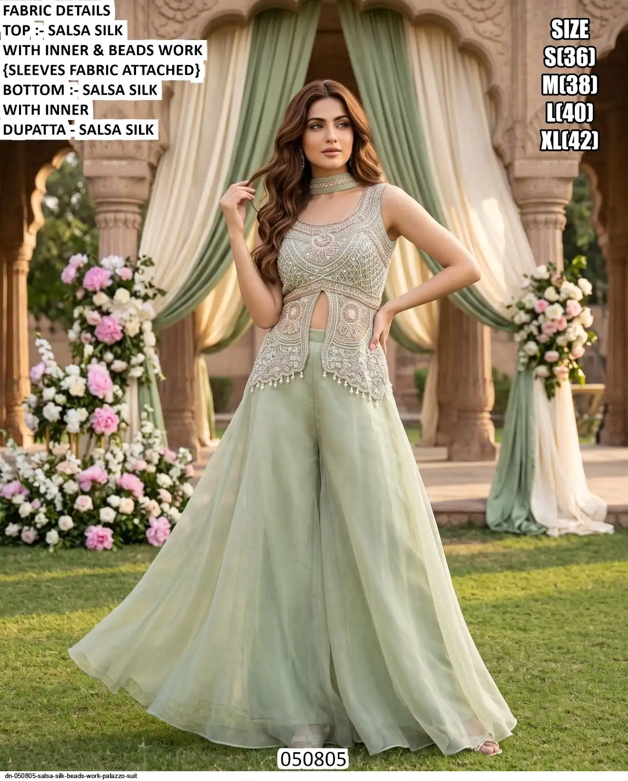 DN 050805 SALSA SILK BEADS WORK PALAZZO SUIT B