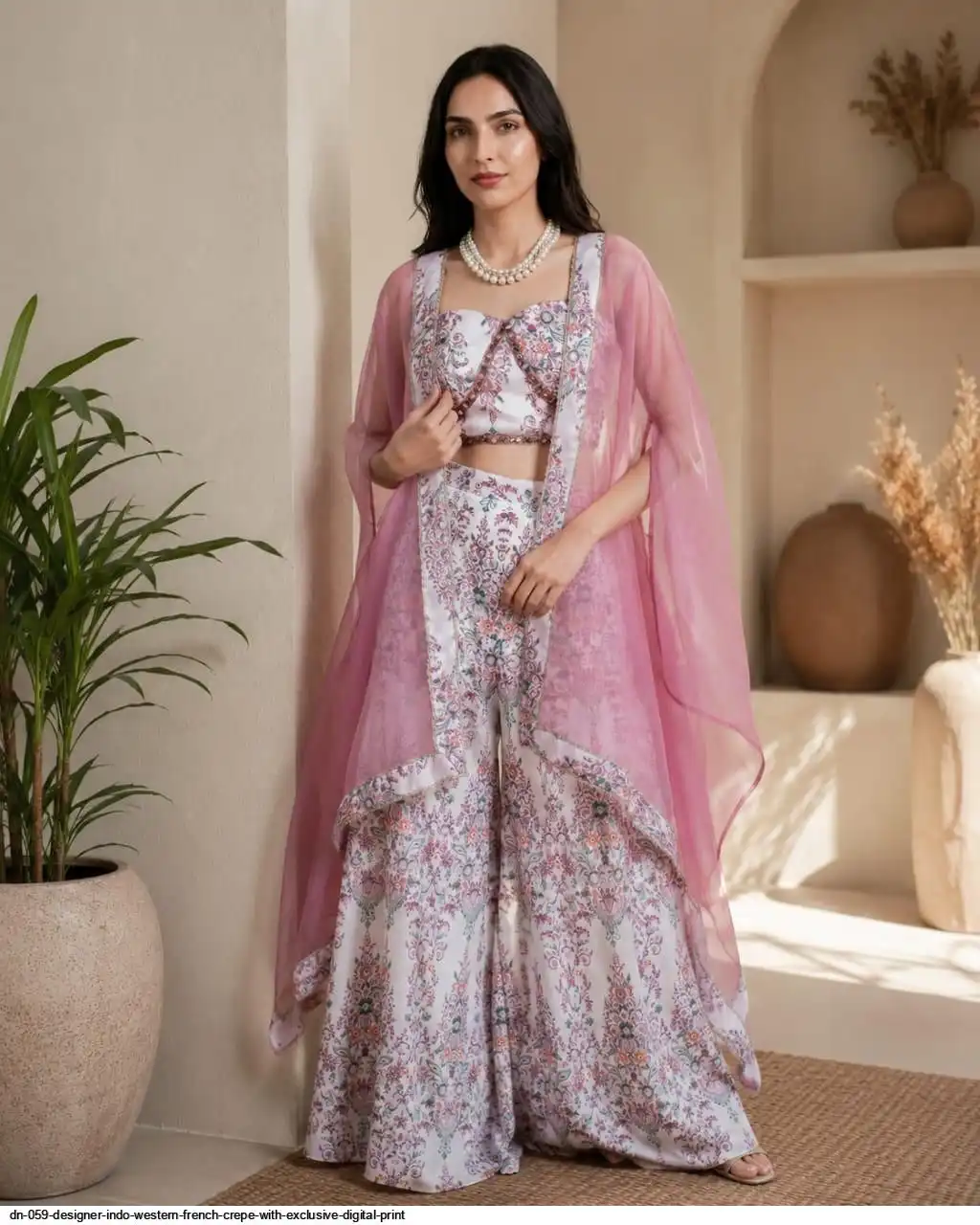 DN 059 DESIGNER INDO WESTERN FRENCH CREPE WITH EXCLUSIVE DIGITAL PRINT A