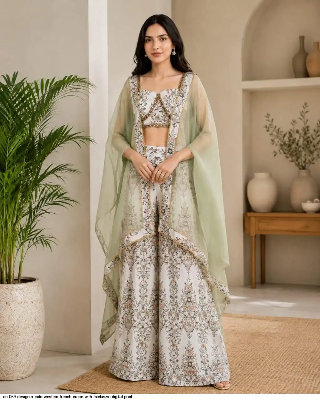 DN 059 DESIGNER INDO WESTERN FRENCH CREPE WITH EXCLUSIVE DIGITAL PRINT B
