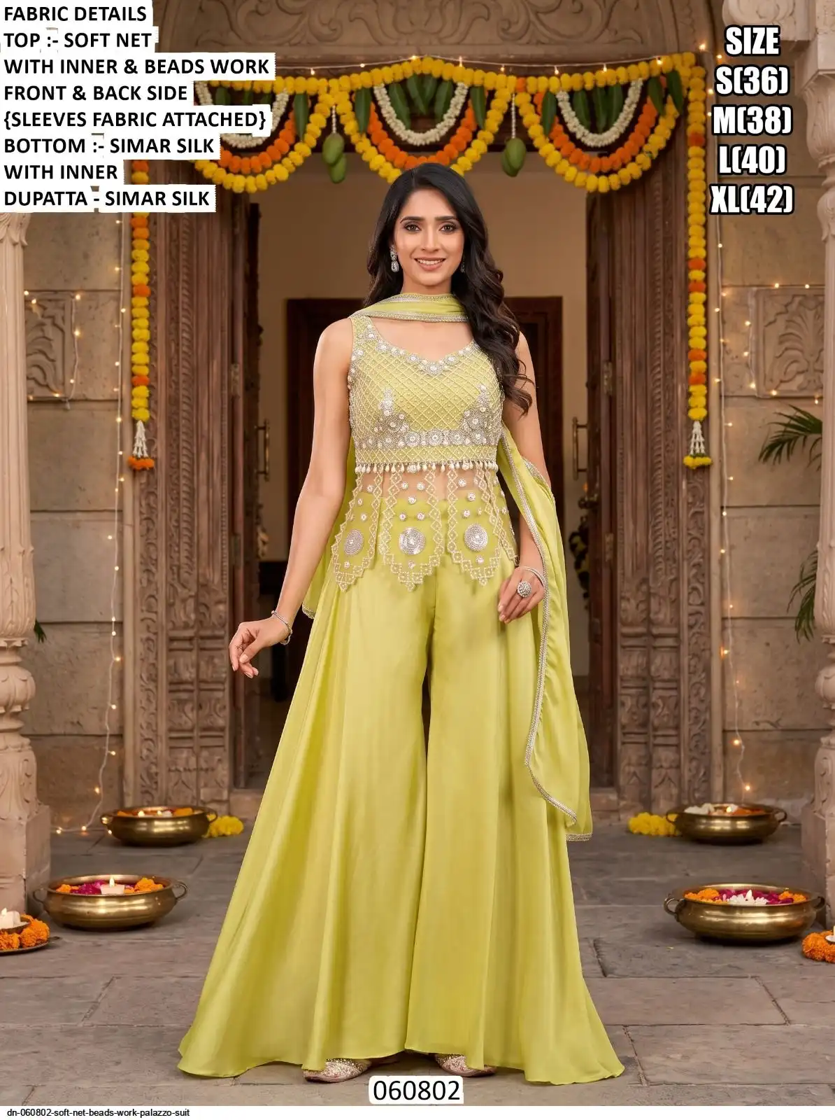 DN 060802 SOFT NET BEADS WORK PALAZZO SUIT B