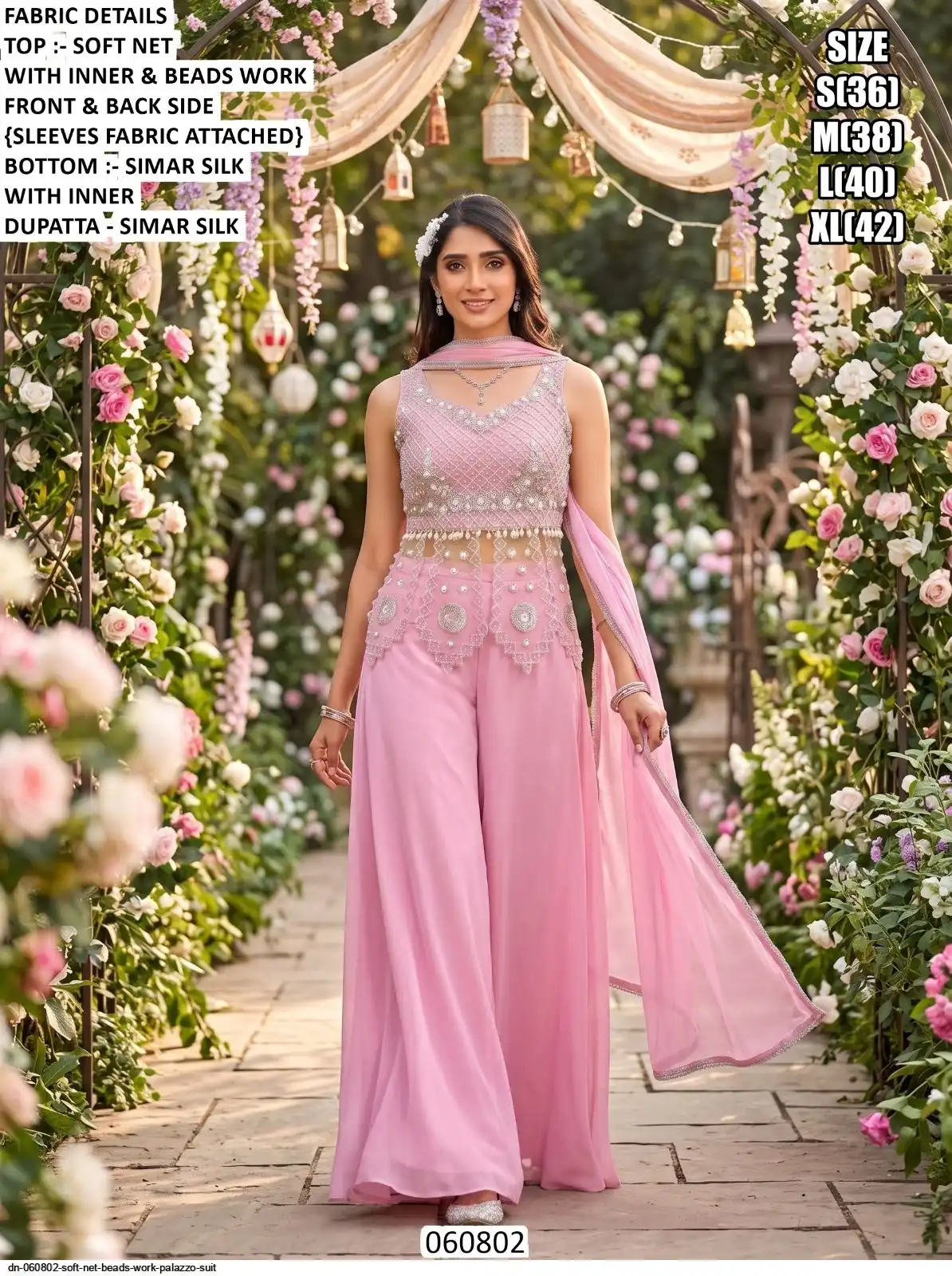 DN 060802 SOFT NET BEADS WORK PALAZZO SUIT A