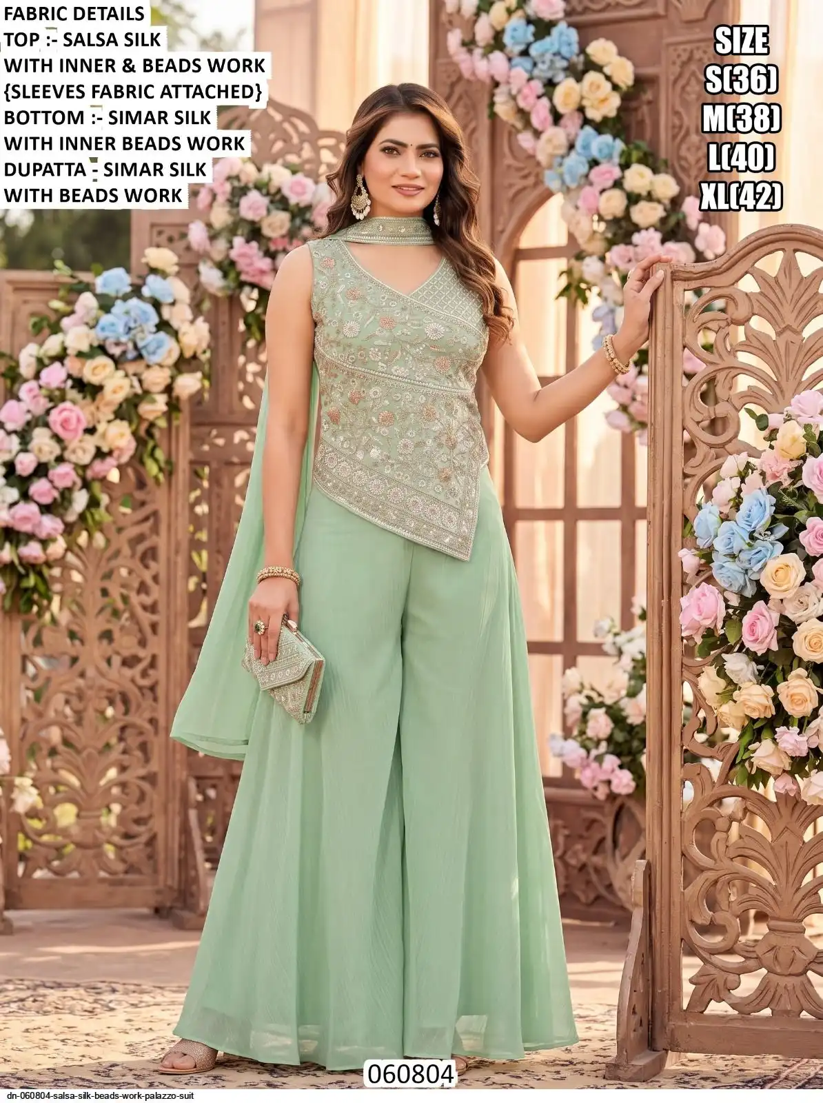 DN 060804 SALSA SILK BEADS WORK PALAZZO SUIT A