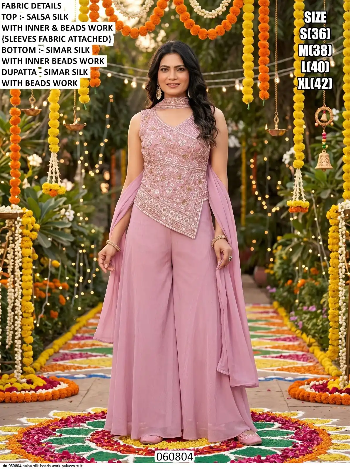DN 060804 SALSA SILK BEADS WORK PALAZZO SUIT B