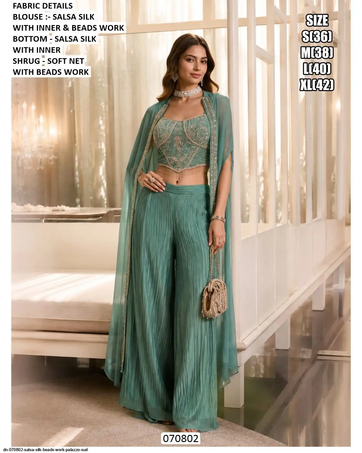 DN 070802 SALSA SILK BEADS WORK PALAZZO SUIT B