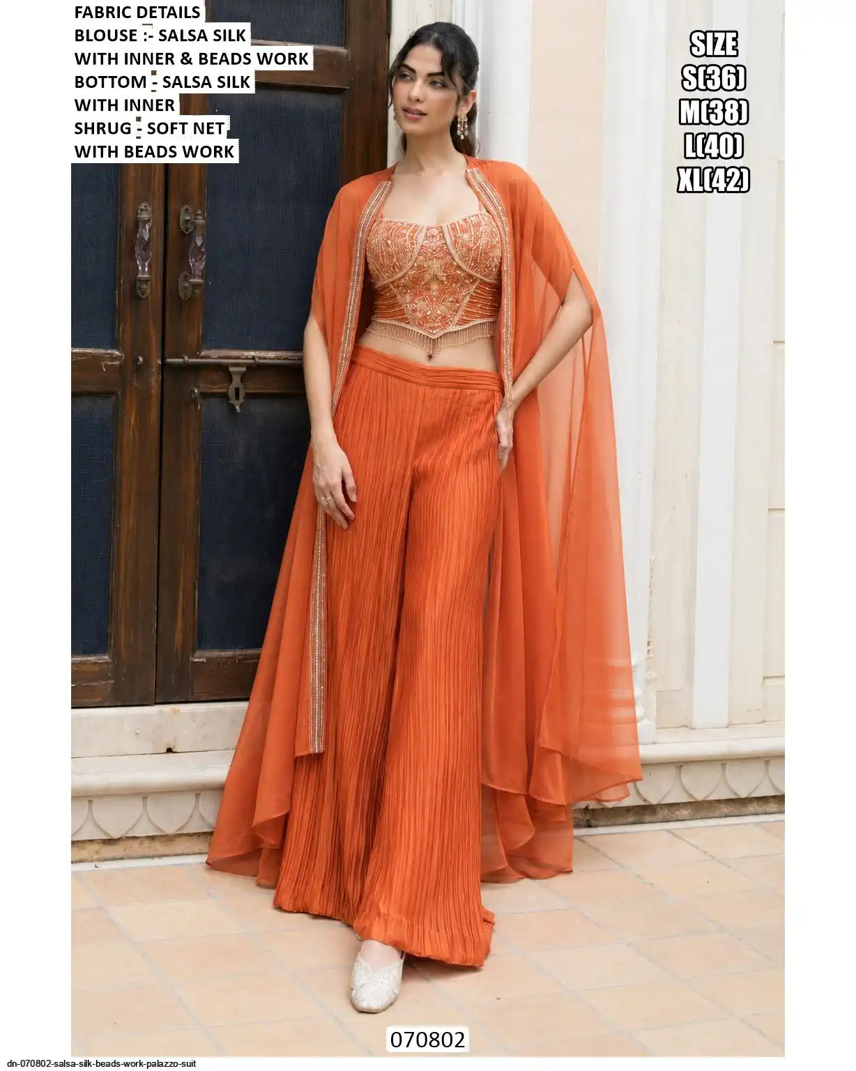 DN 070802 SALSA SILK BEADS WORK PALAZZO SUIT A