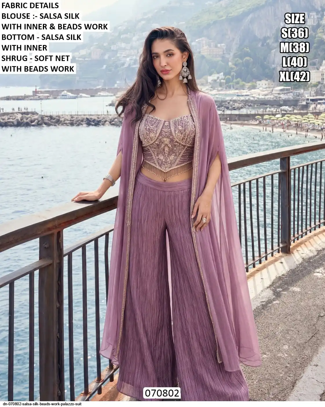 DN 070802 SALSA SILK BEADS WORK PALAZZO SUIT C