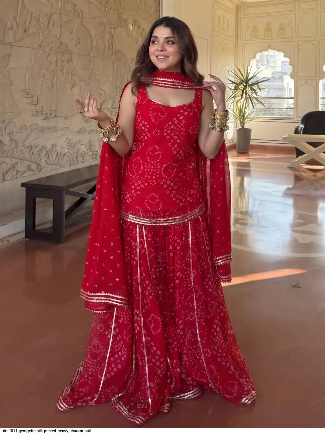 DN 1011 GEORGETTE SILK PRINTED HEAVY SHARARA SUIT B