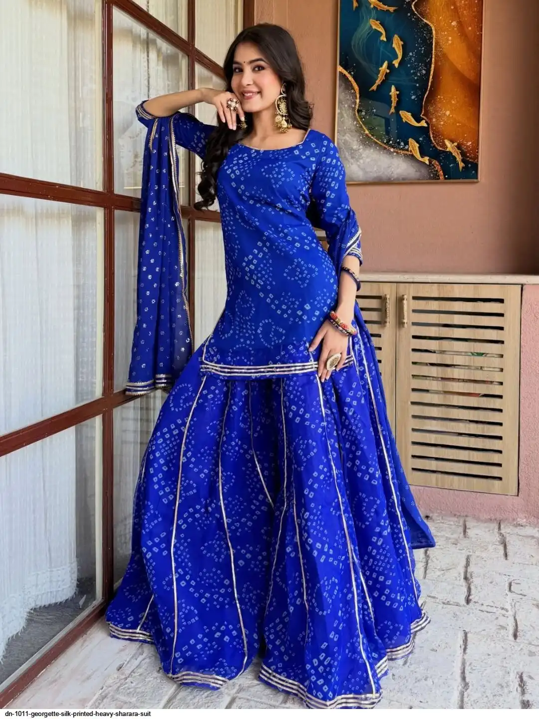 DN 1011 GEORGETTE SILK PRINTED HEAVY SHARARA SUIT A