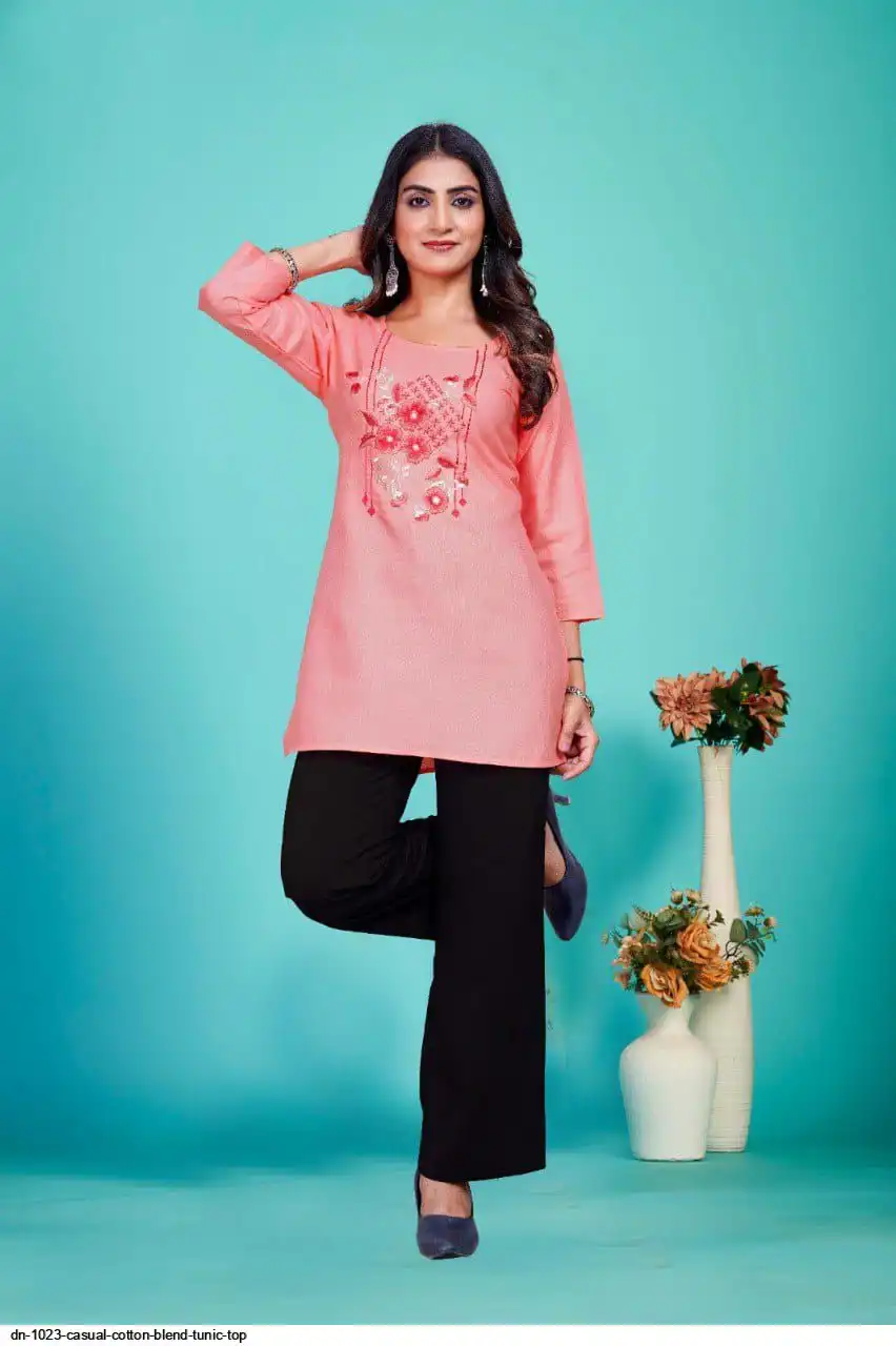 DN 1023 CASUAL COTTON BLEND TUNIC TOP