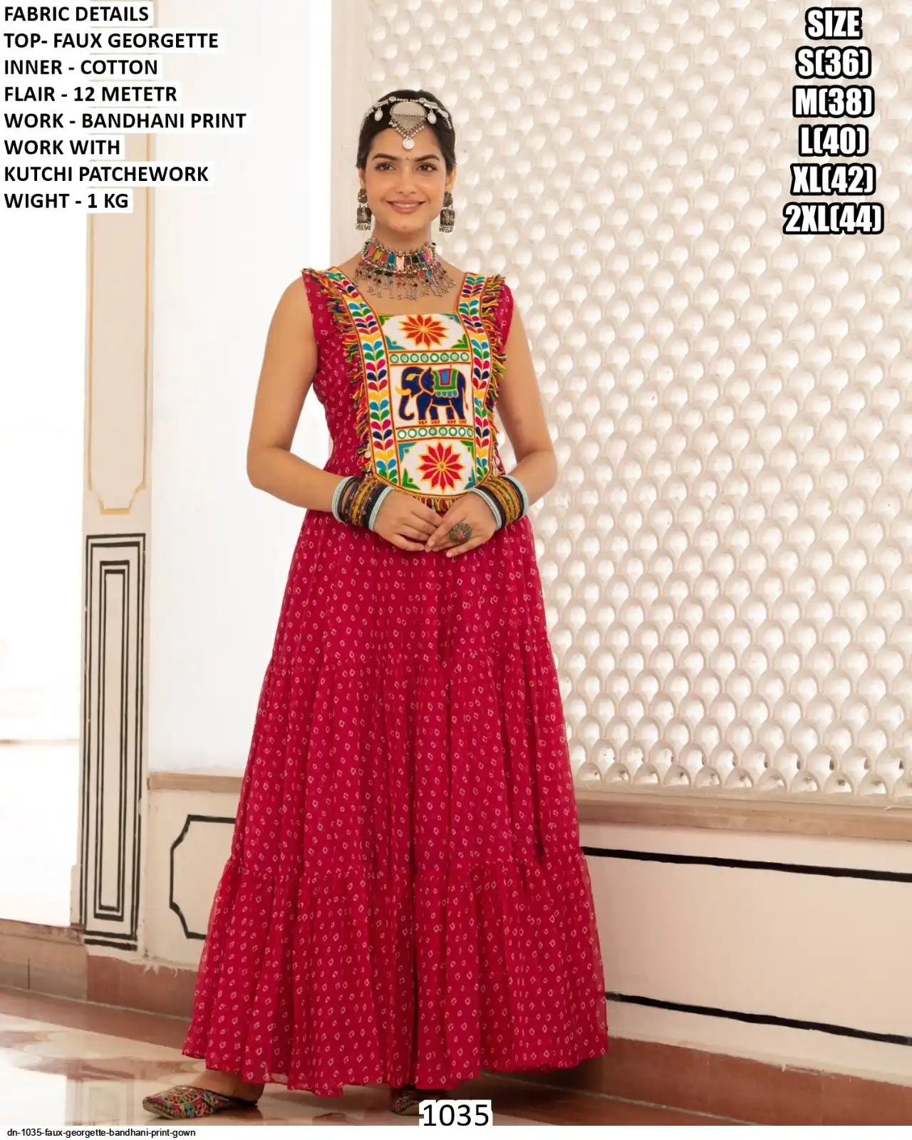 DN 1035 FAUX GEORGETTE BANDHANI PRINT GOWN A