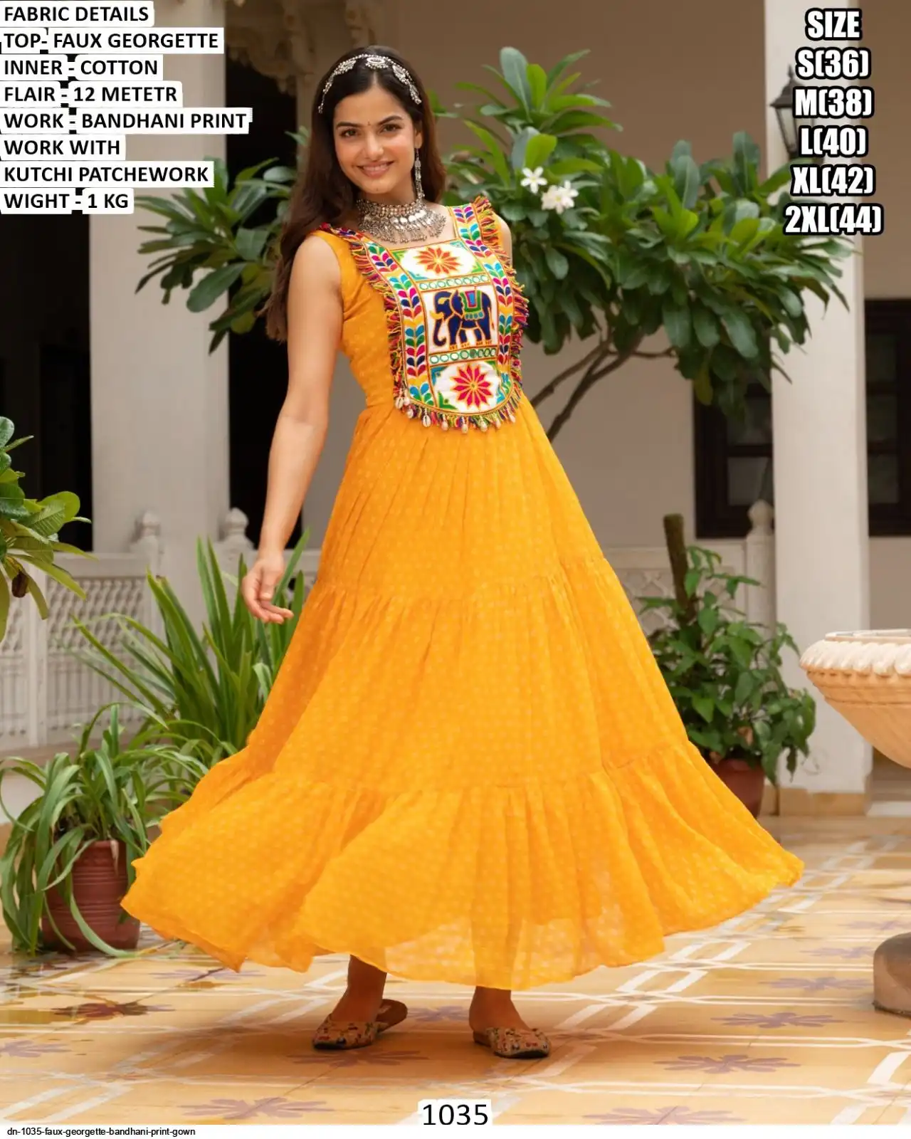 DN 1035 FAUX GEORGETTE BANDHANI PRINT GOWN B