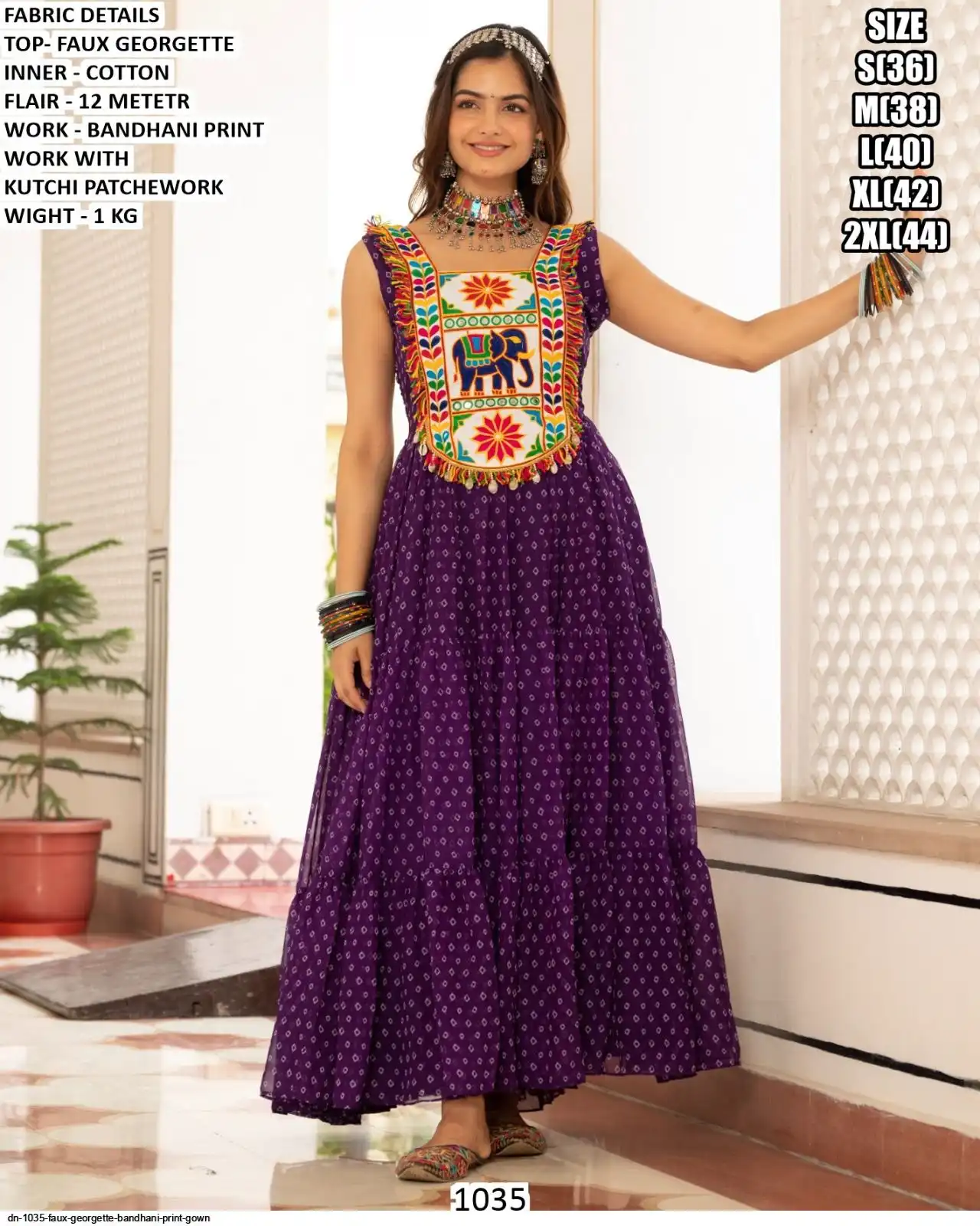 DN 1035 FAUX GEORGETTE BANDHANI PRINT GOWN C
