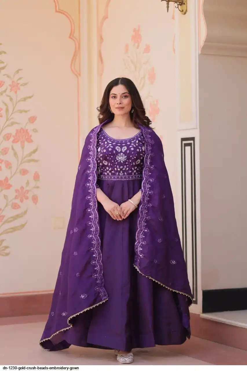 DN 1230 GOLD CRUSH BEADS EMBROIDERY GOWN A