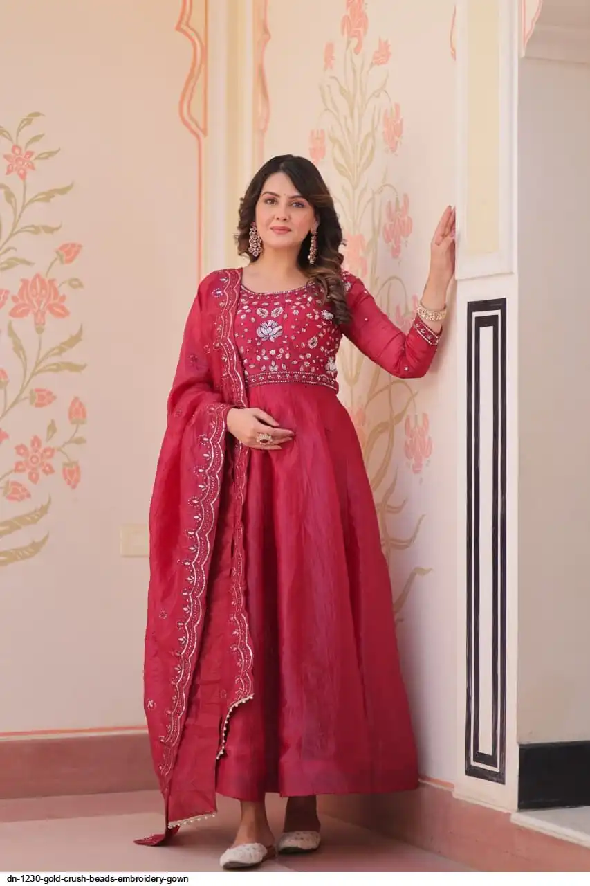 DN 1230 GOLD CRUSH BEADS EMBROIDERY GOWN B