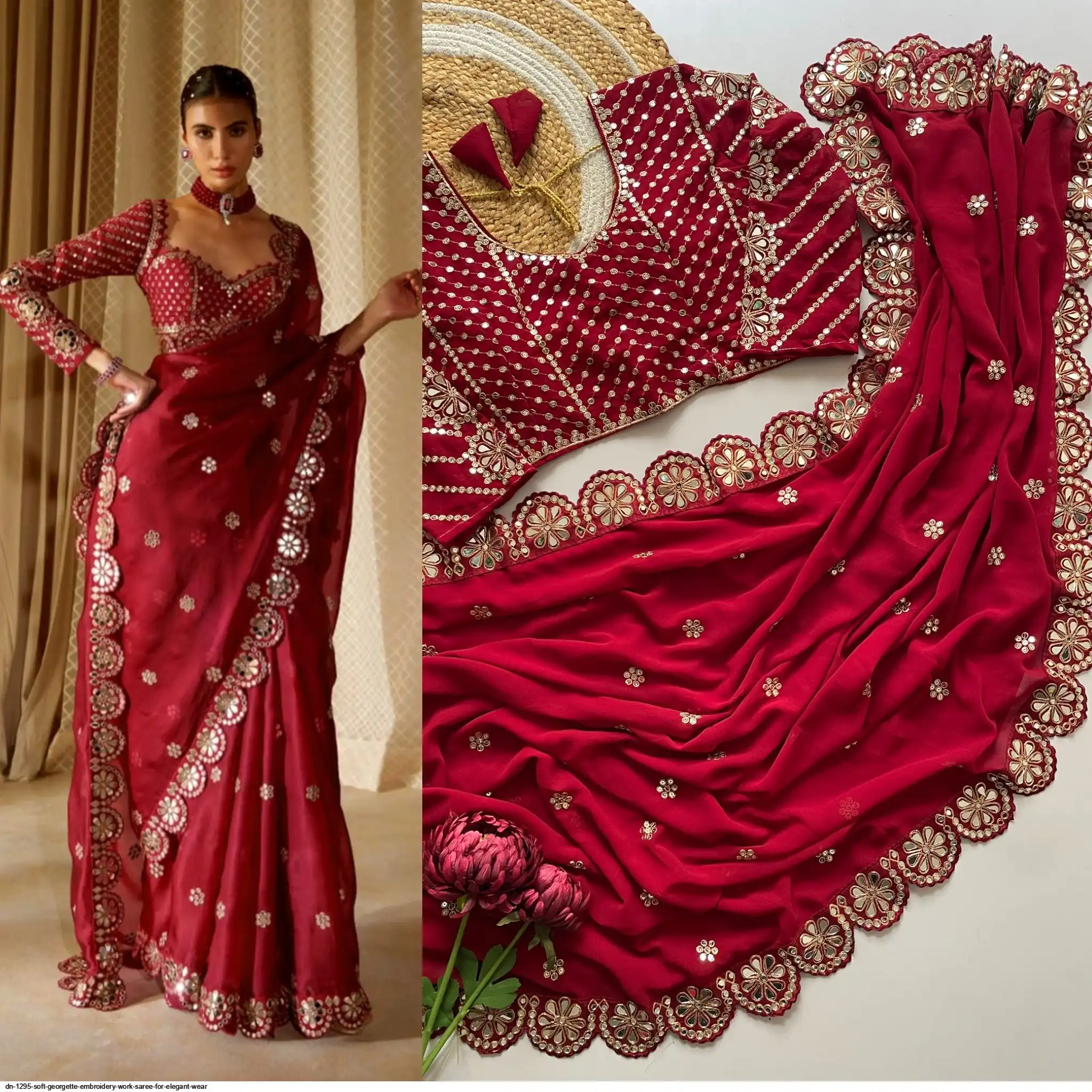 DN 1295 SOFT GEORGETTE EMBROIDERY WORK SAREE FOR ELEGANT WEAR A