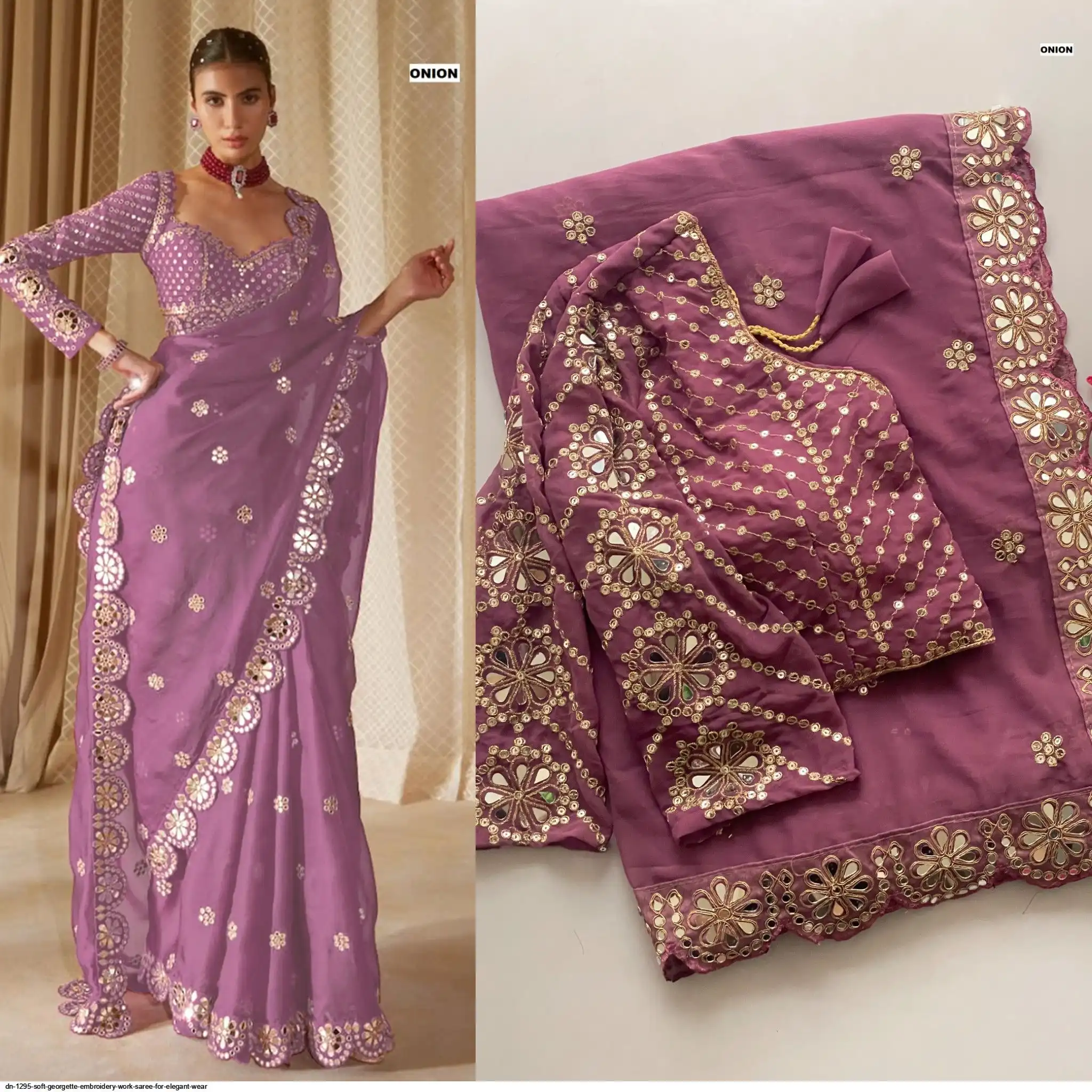 DN 1295 SOFT GEORGETTE EMBROIDERY WORK SAREE FOR ELEGANT WEAR B