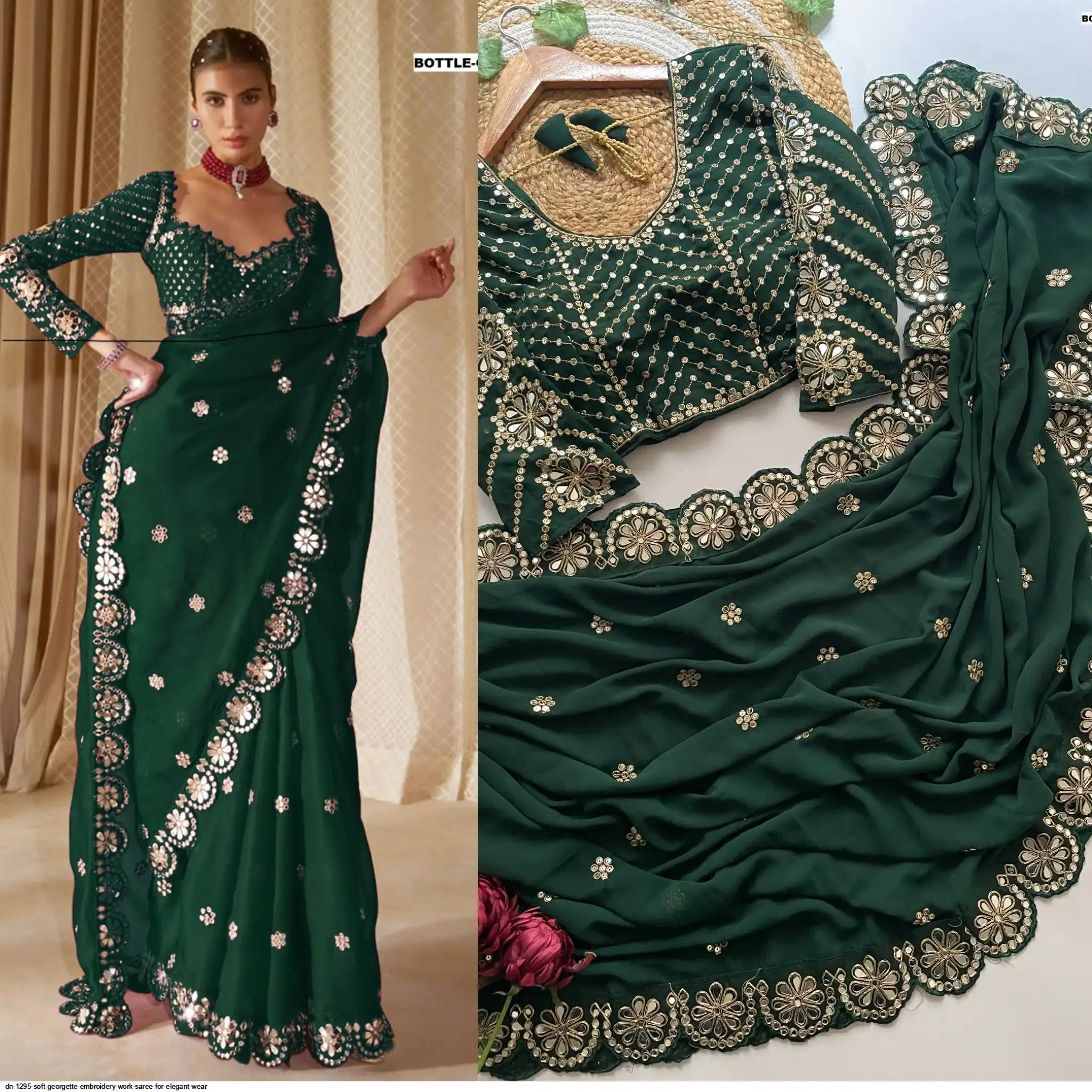 DN 1295 SOFT GEORGETTE EMBROIDERY WORK SAREE FOR ELEGANT WEAR E