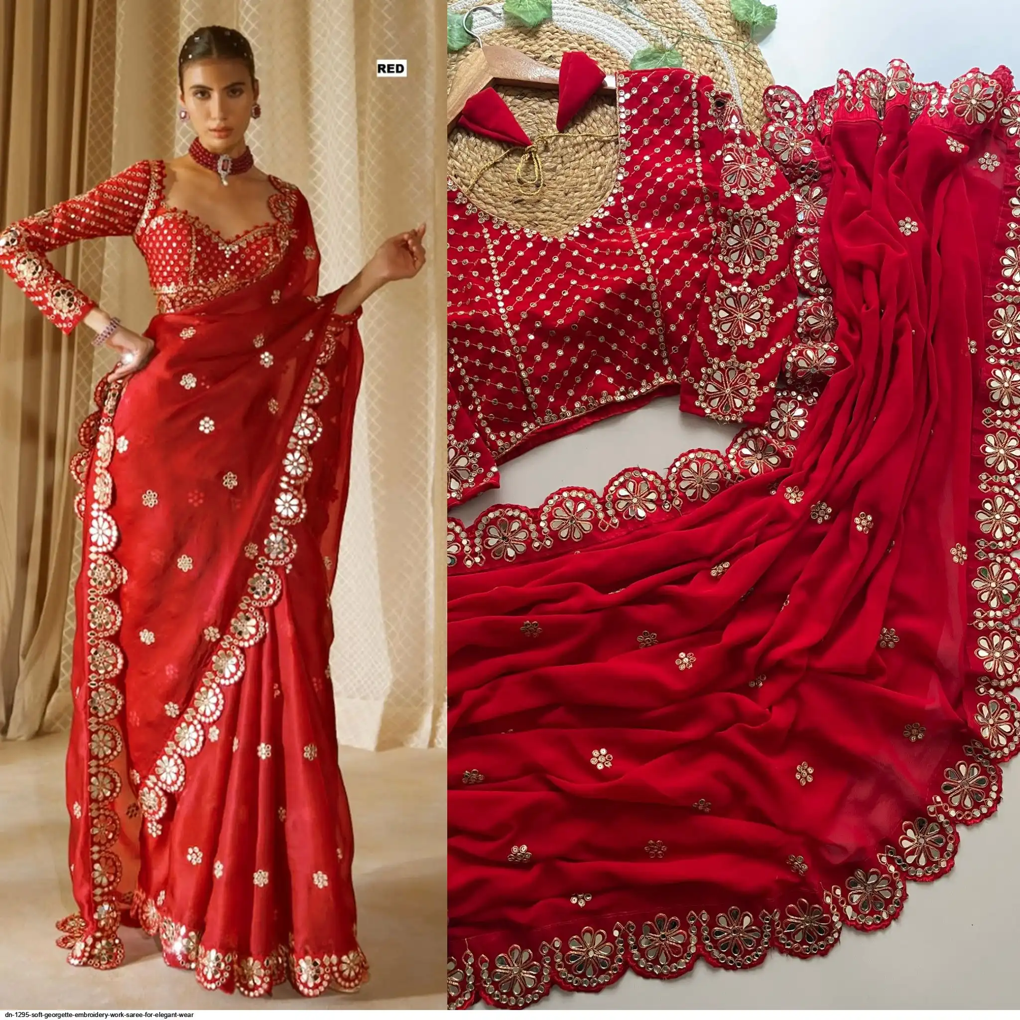 DN 1295 SOFT GEORGETTE EMBROIDERY WORK SAREE FOR ELEGANT WEAR D
