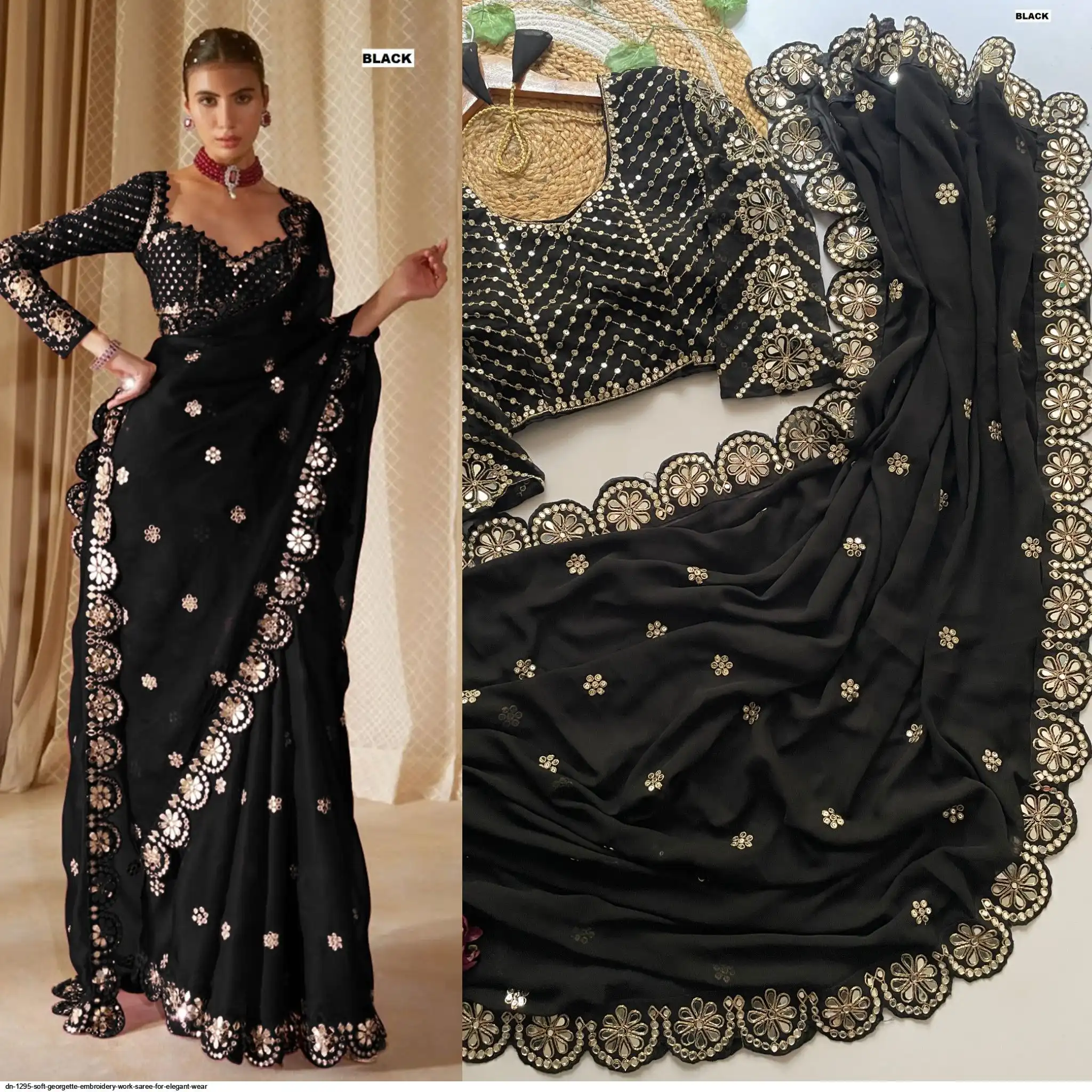 DN 1295 SOFT GEORGETTE EMBROIDERY WORK SAREE FOR ELEGANT WEAR F