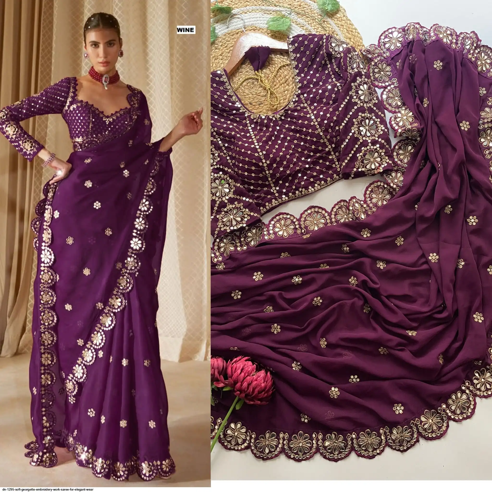 DN 1295 SOFT GEORGETTE EMBROIDERY WORK SAREE FOR ELEGANT WEAR C