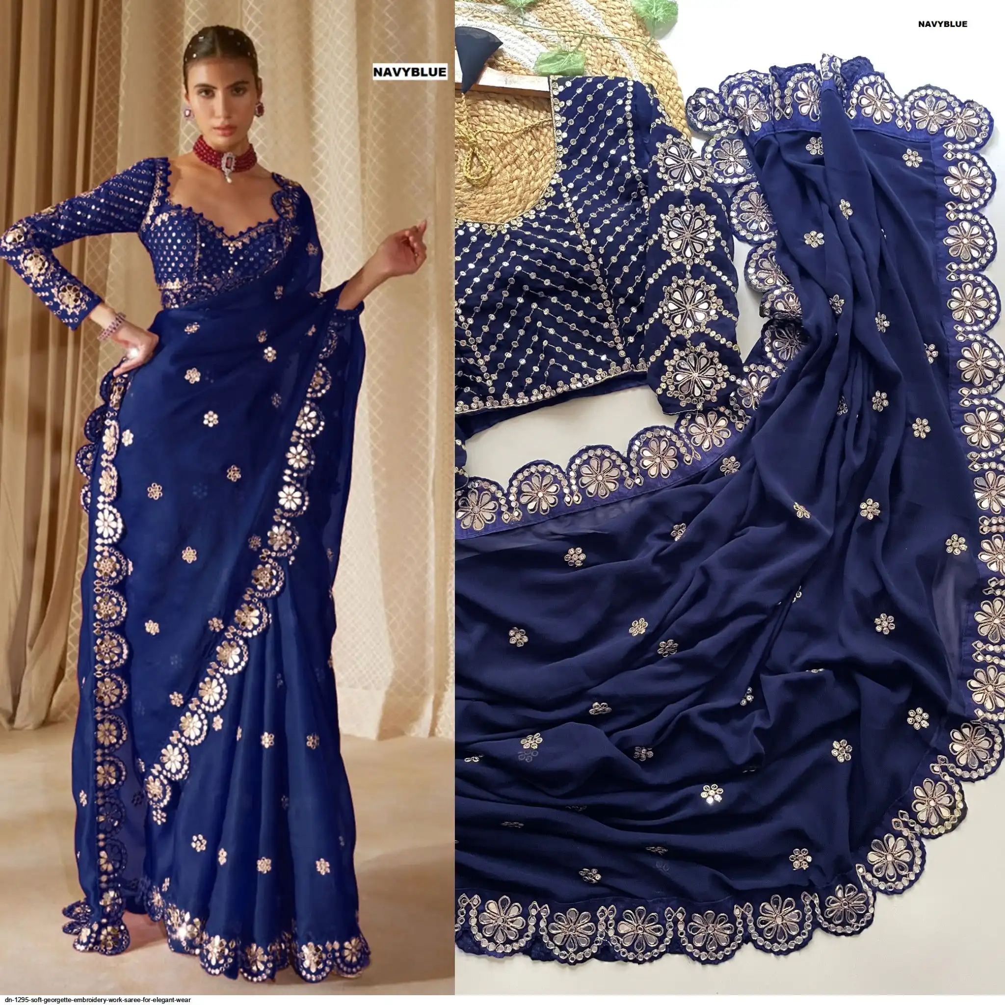 DN 1295 SOFT GEORGETTE EMBROIDERY WORK SAREE FOR ELEGANT WEAR H