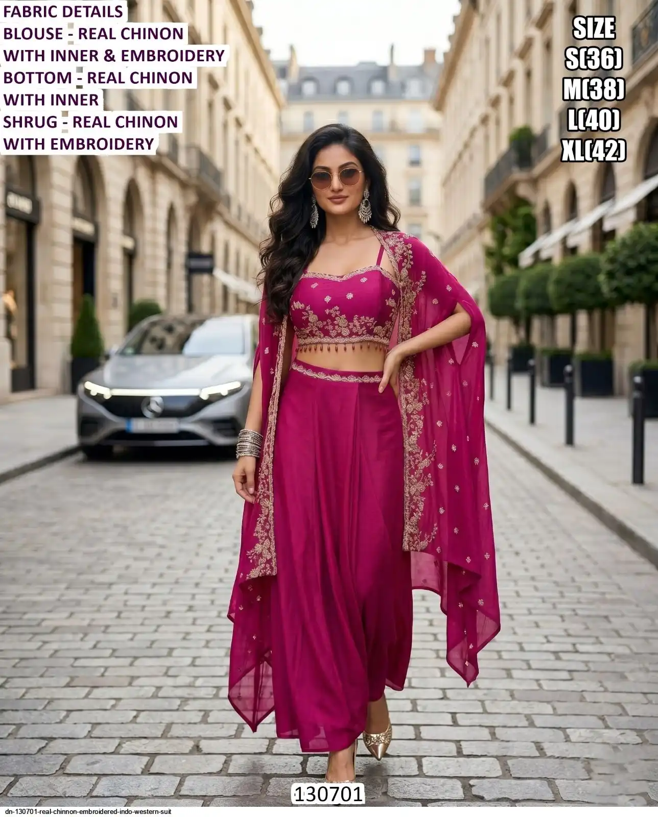 DN 130701 REAL CHINNON EMBROIDERED INDO WESTERN SUIT B