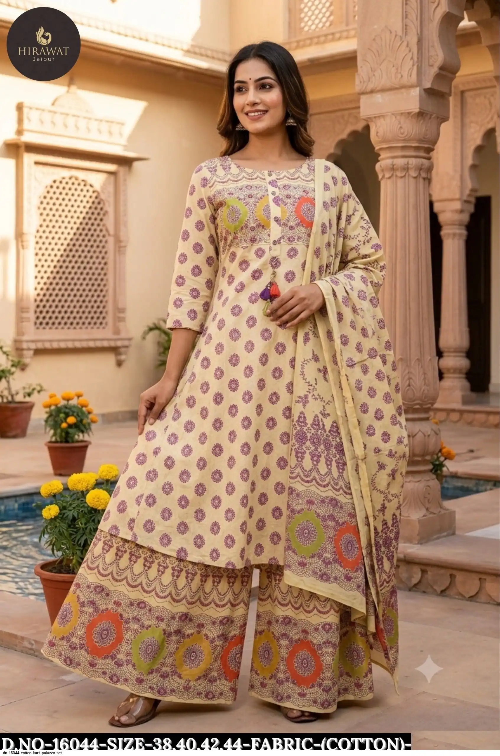 DN 16044 COTTON KURTI PALAZZO SET C