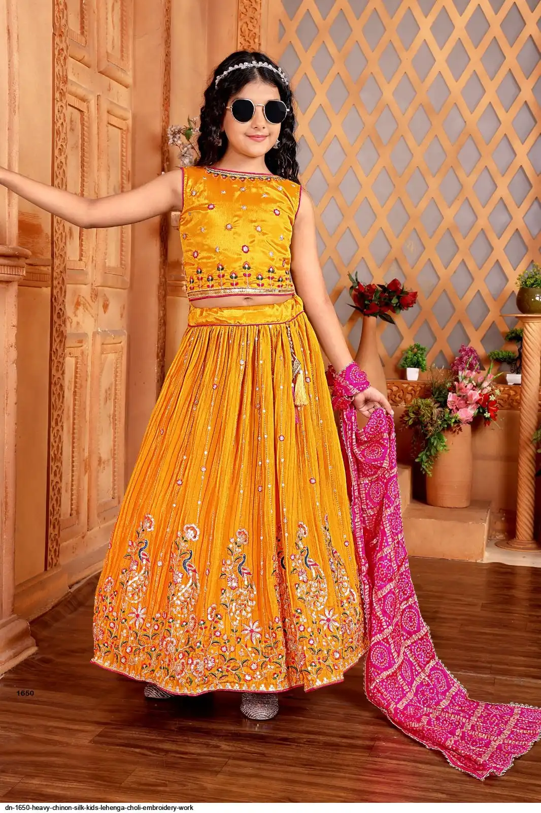 DN 1650 HEAVY CHINON SILK KIDS LEHENGA CHOLI EMBROIDERY WORK A