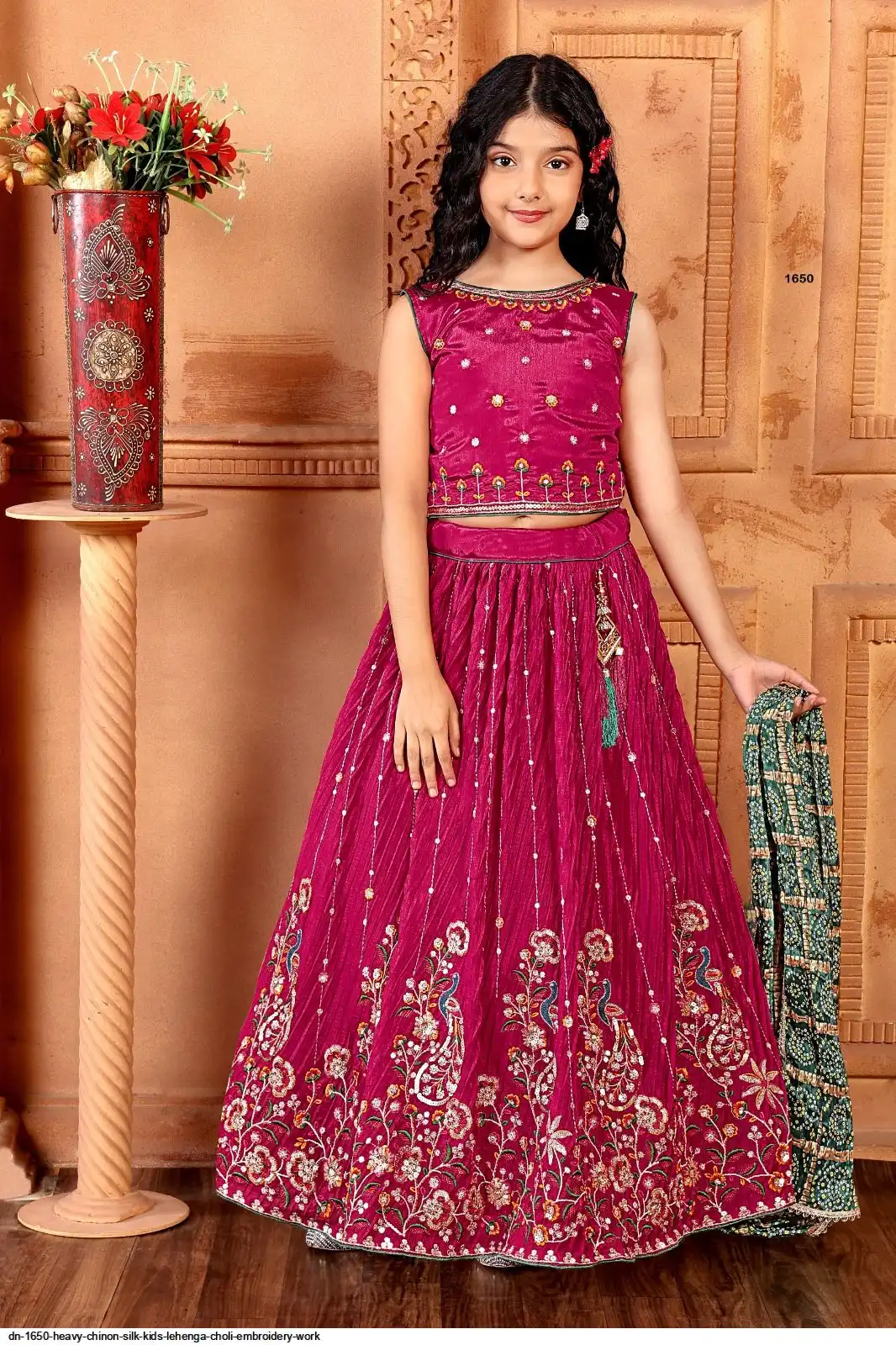 DN 1650 HEAVY CHINON SILK KIDS LEHENGA CHOLI EMBROIDERY WORK B