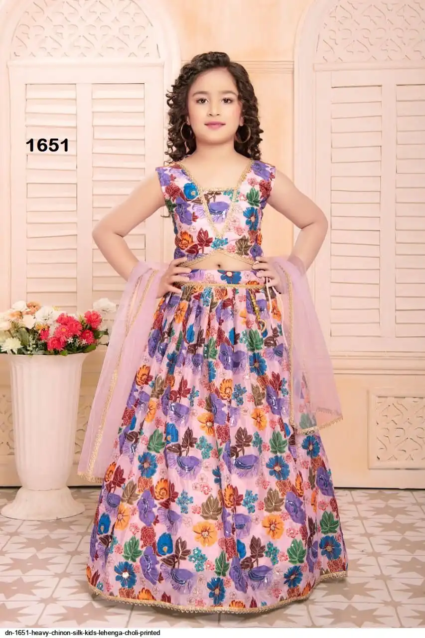 DN 1651 HEAVY CHINON SILK KIDS LEHENGA CHOLI PRINTED B