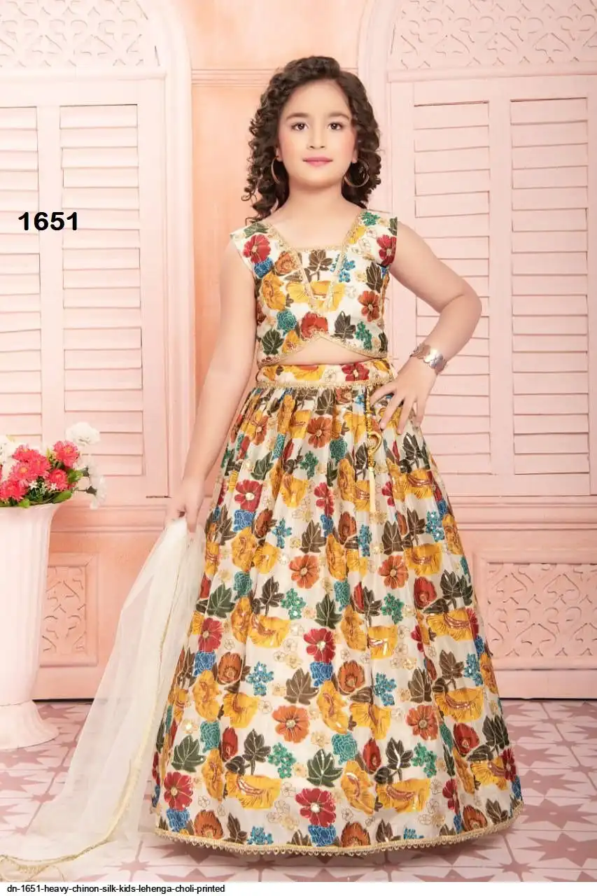 DN 1651 HEAVY CHINON SILK KIDS LEHENGA CHOLI PRINTED A