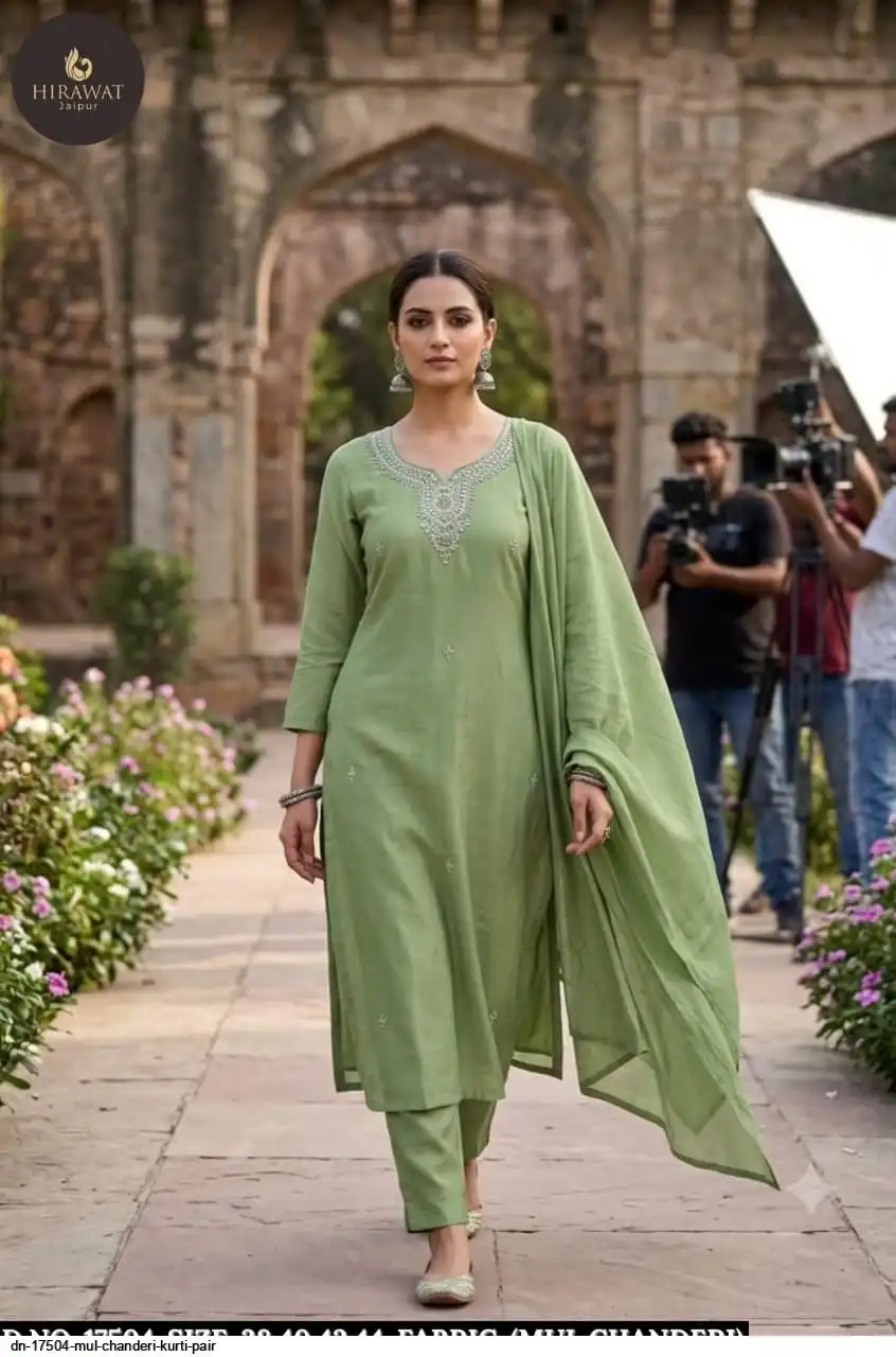 DN 17504 MUL CHANDERI KURTI PAIR B