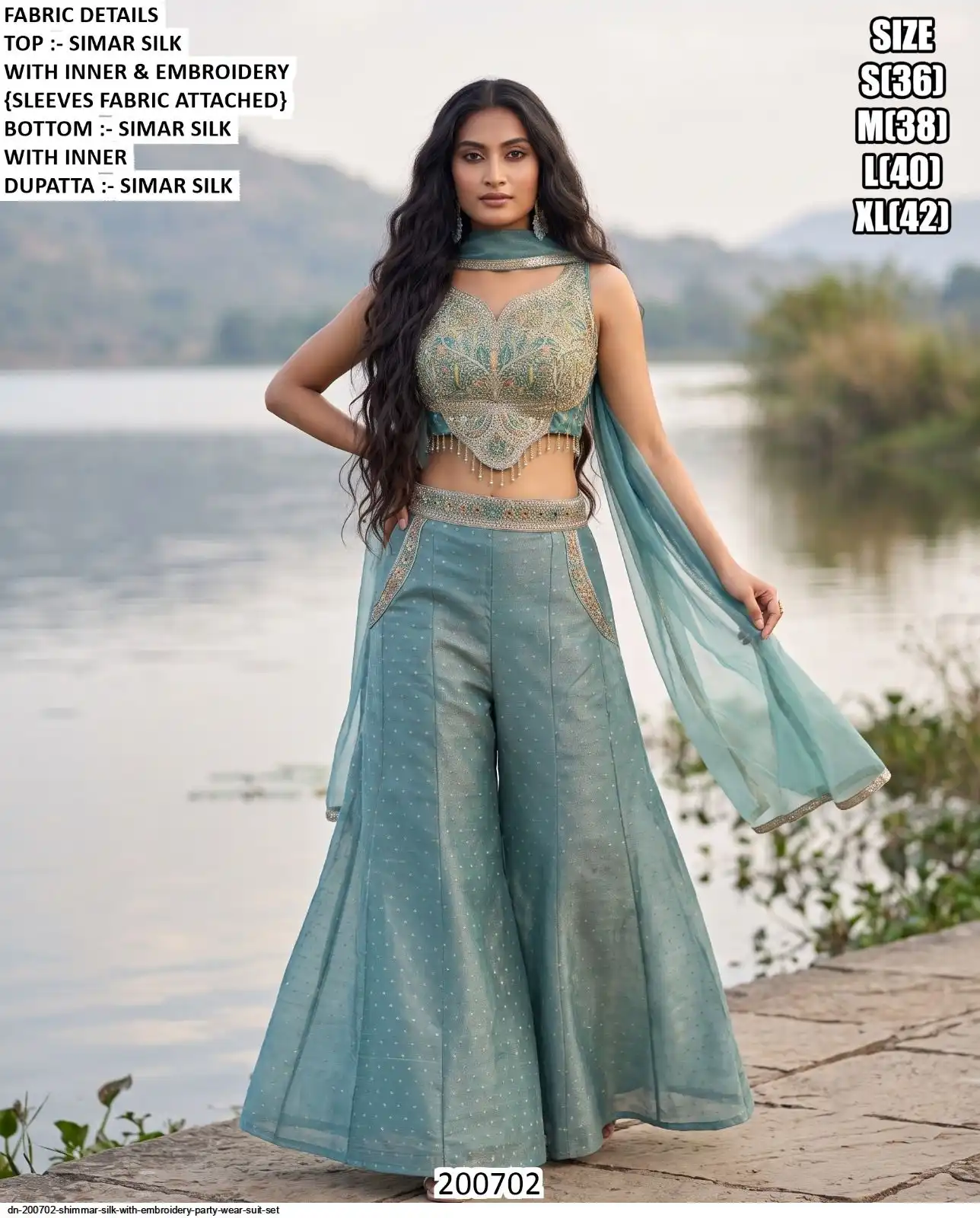 DN 200702 SHIMMAR SILK WITH EMBROIDERY PARTY WEAR SUIT SET A