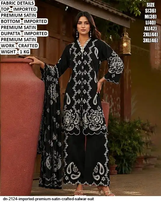 DN 2124 IMPORTED PREMIUM SATIN CRAFTED SALWAR SUIT B
