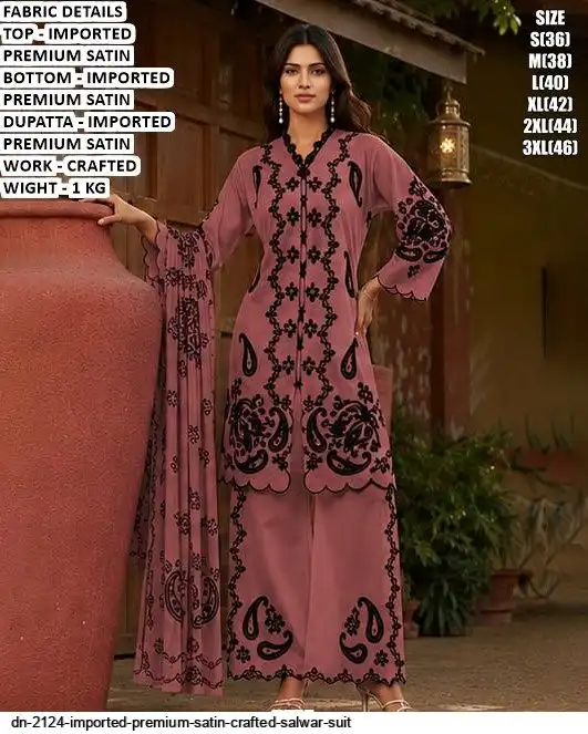 DN 2124 IMPORTED PREMIUM SATIN CRAFTED SALWAR SUIT A