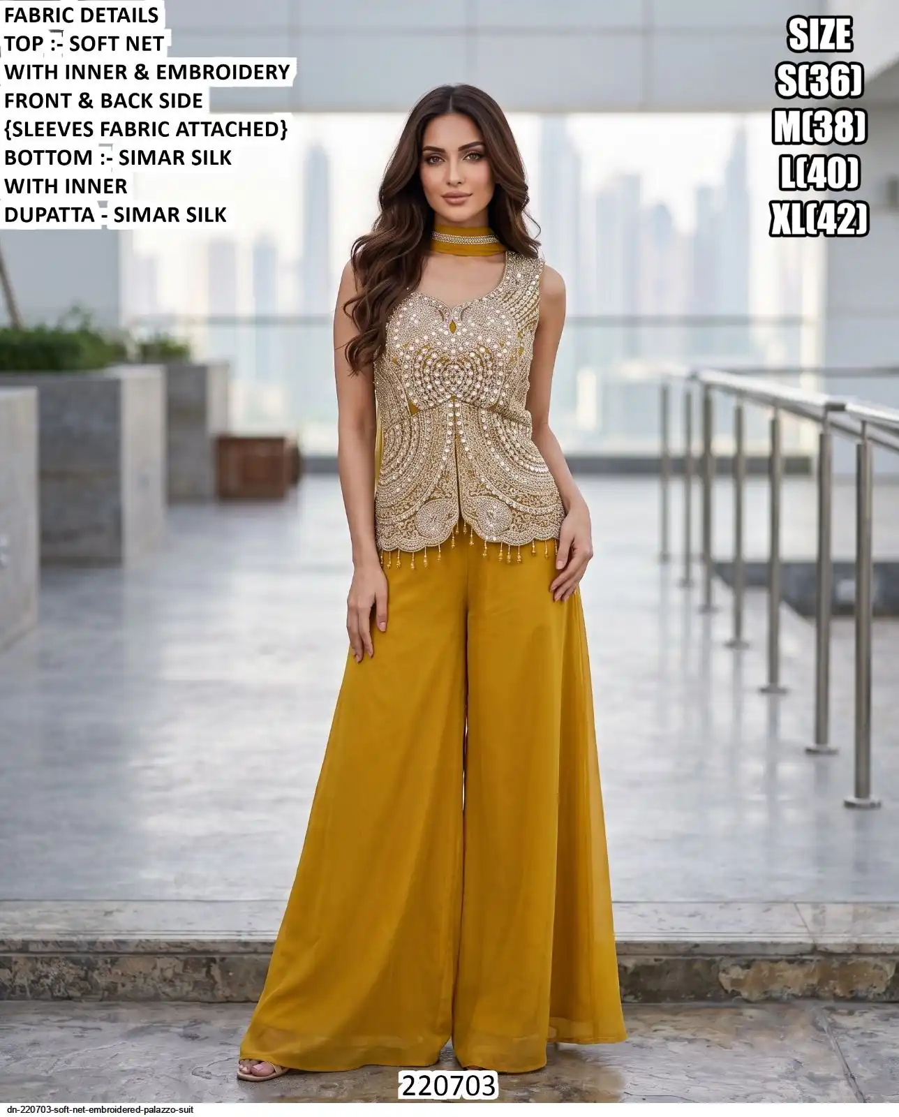DN 220703 SOFT NET EMBROIDERED PALAZZO SUIT B