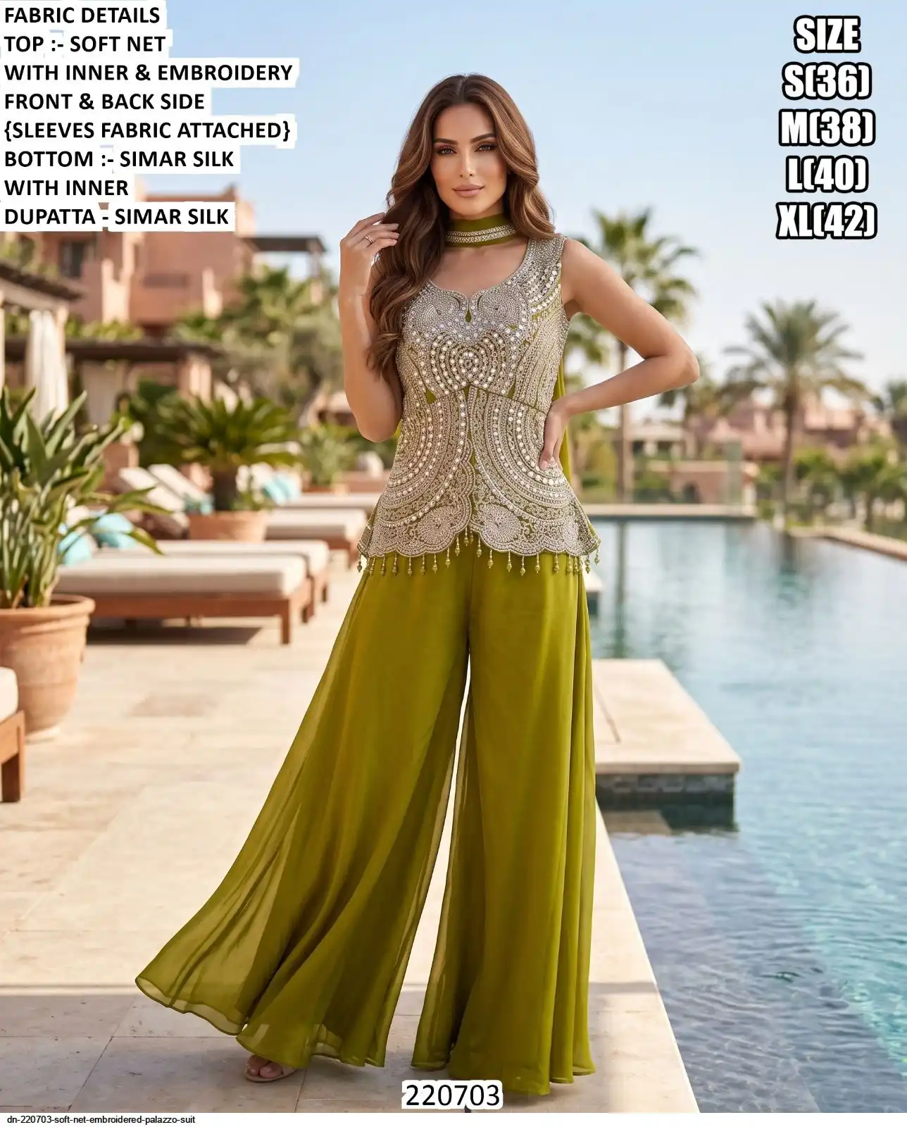 DN 220703 SOFT NET EMBROIDERED PALAZZO SUIT A