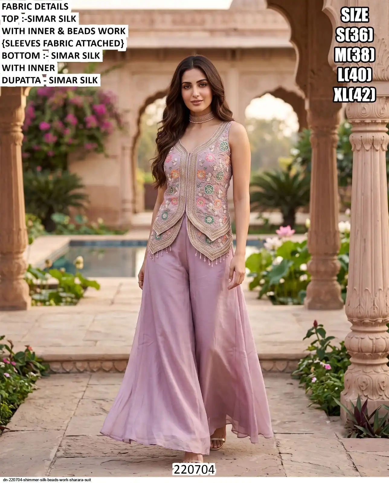 DN 220704 SHIMMER SILK BEADS WORK SHARARA SUIT A