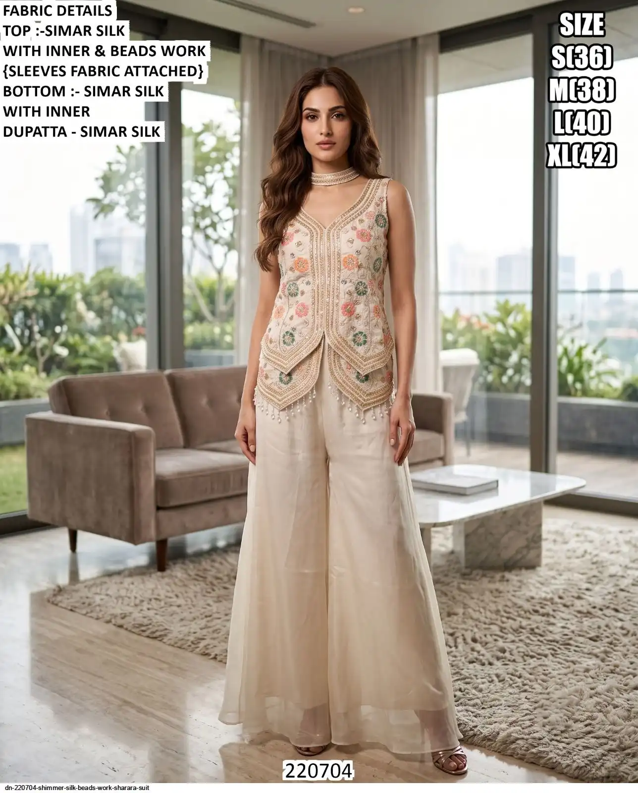 DN 220704 SHIMMER SILK BEADS WORK SHARARA SUIT B