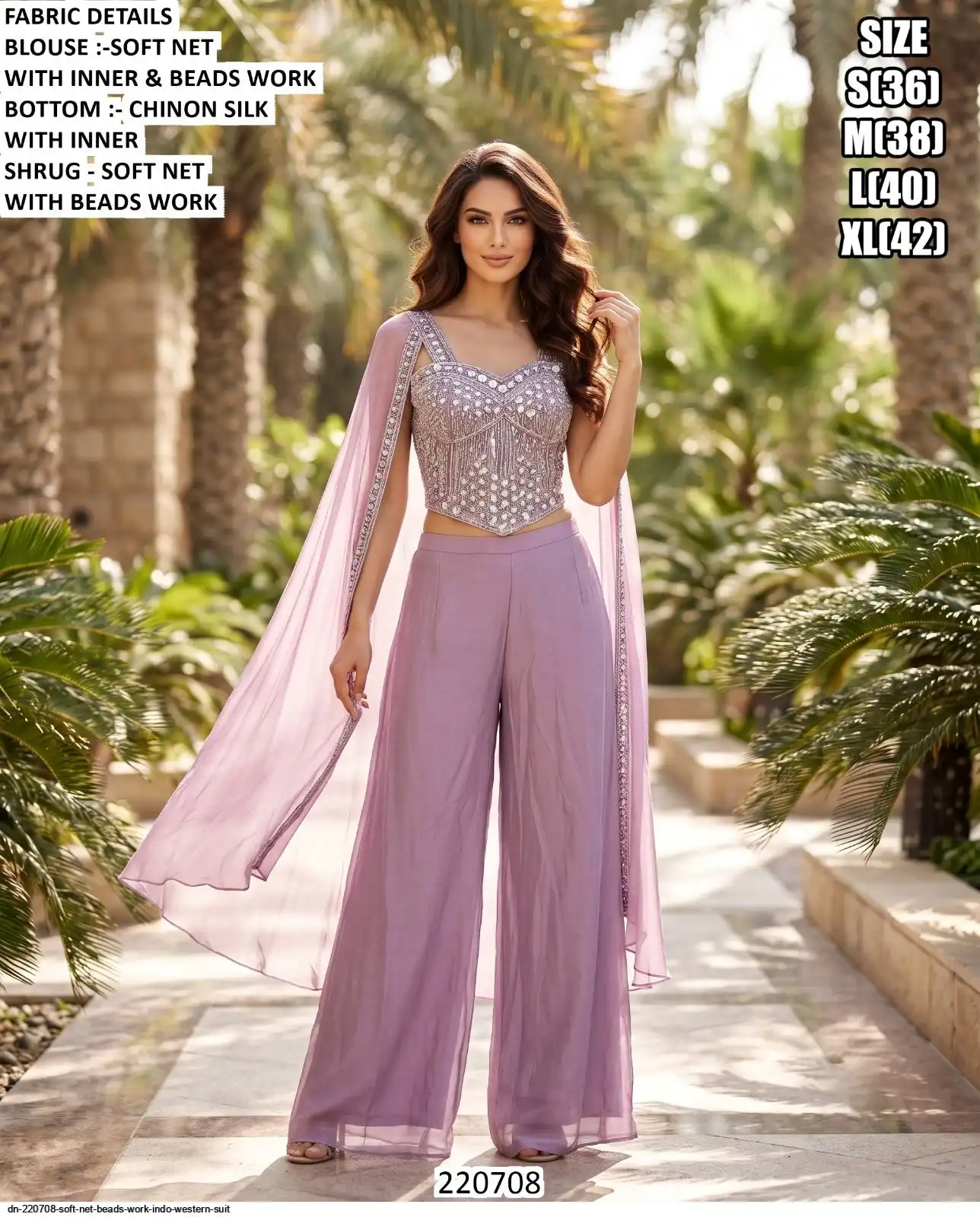 DN 220708 SOFT NET BEADS WORK INDO WESTERN SUIT B