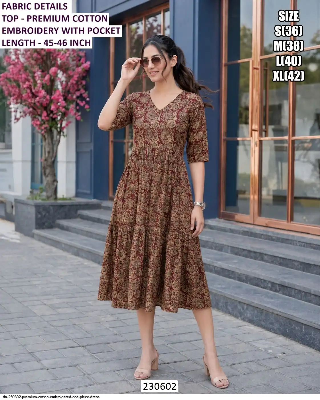 PREMIUM COTTON EMBROIDERED ONE PIECE DRESS 230602