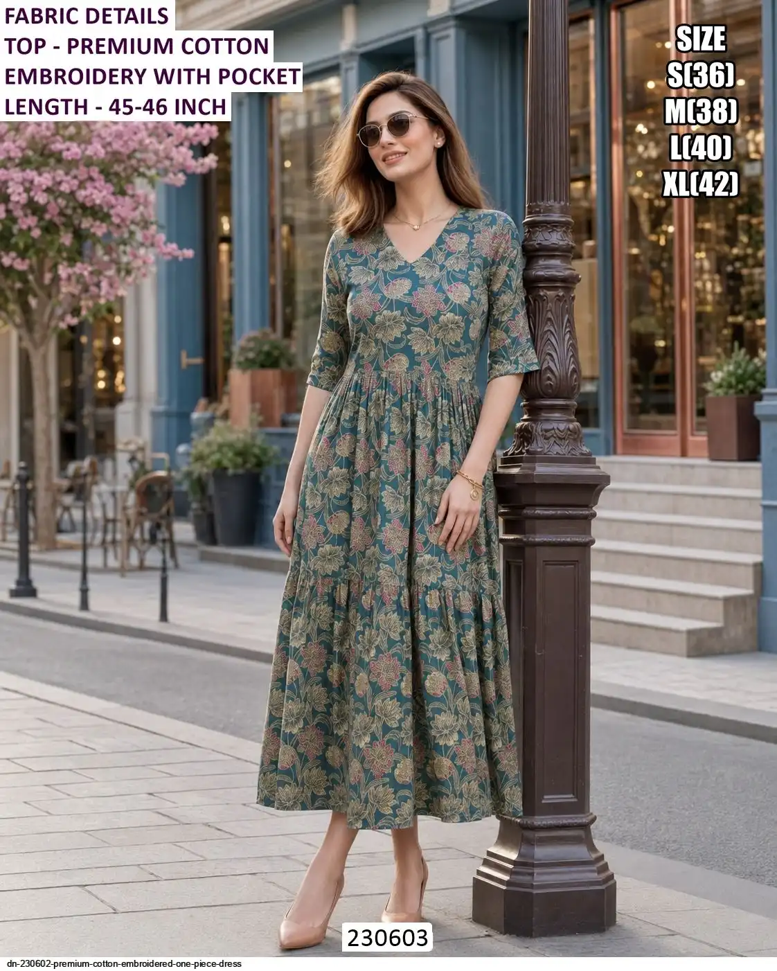 PREMIUM COTTON EMBROIDERED ONE PIECE DRESS 230603