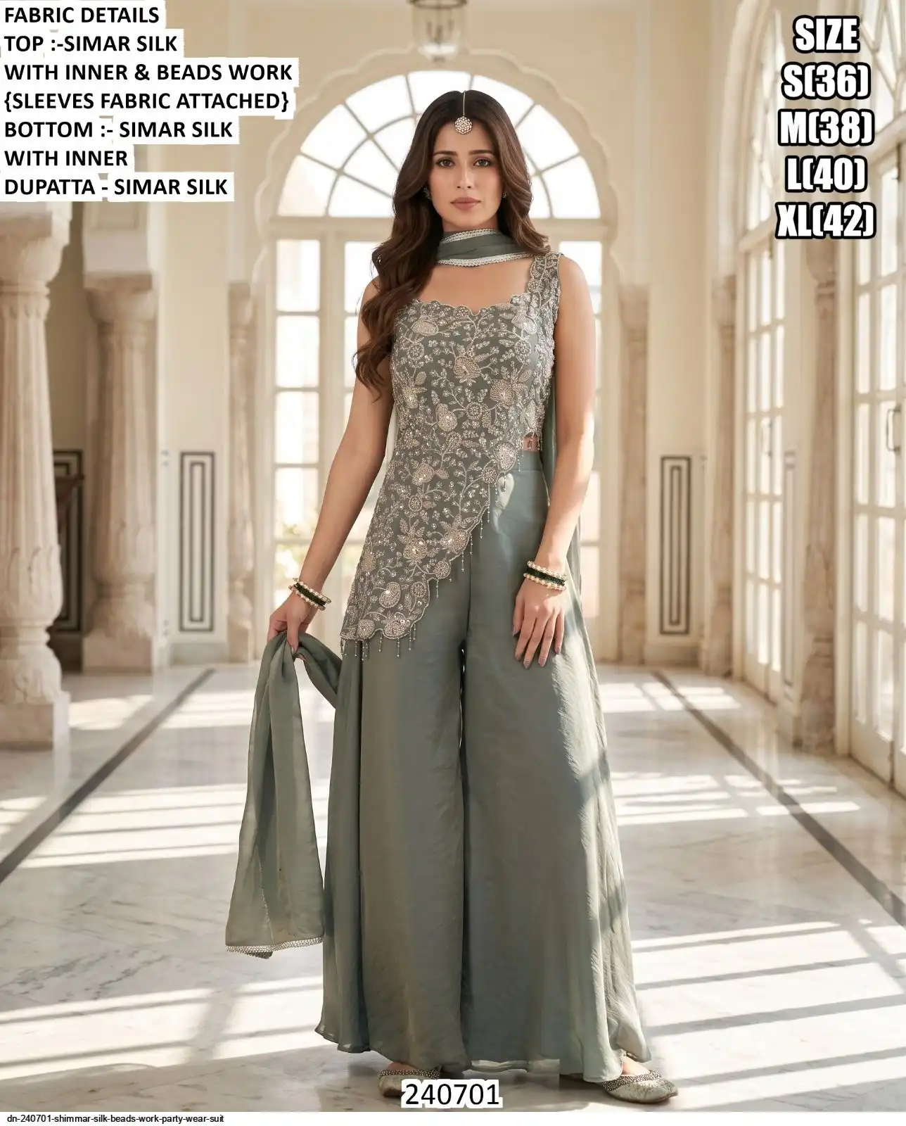 DN 240701 SHIMMAR SILK BEADS WORK PARTY WEAR SUIT A