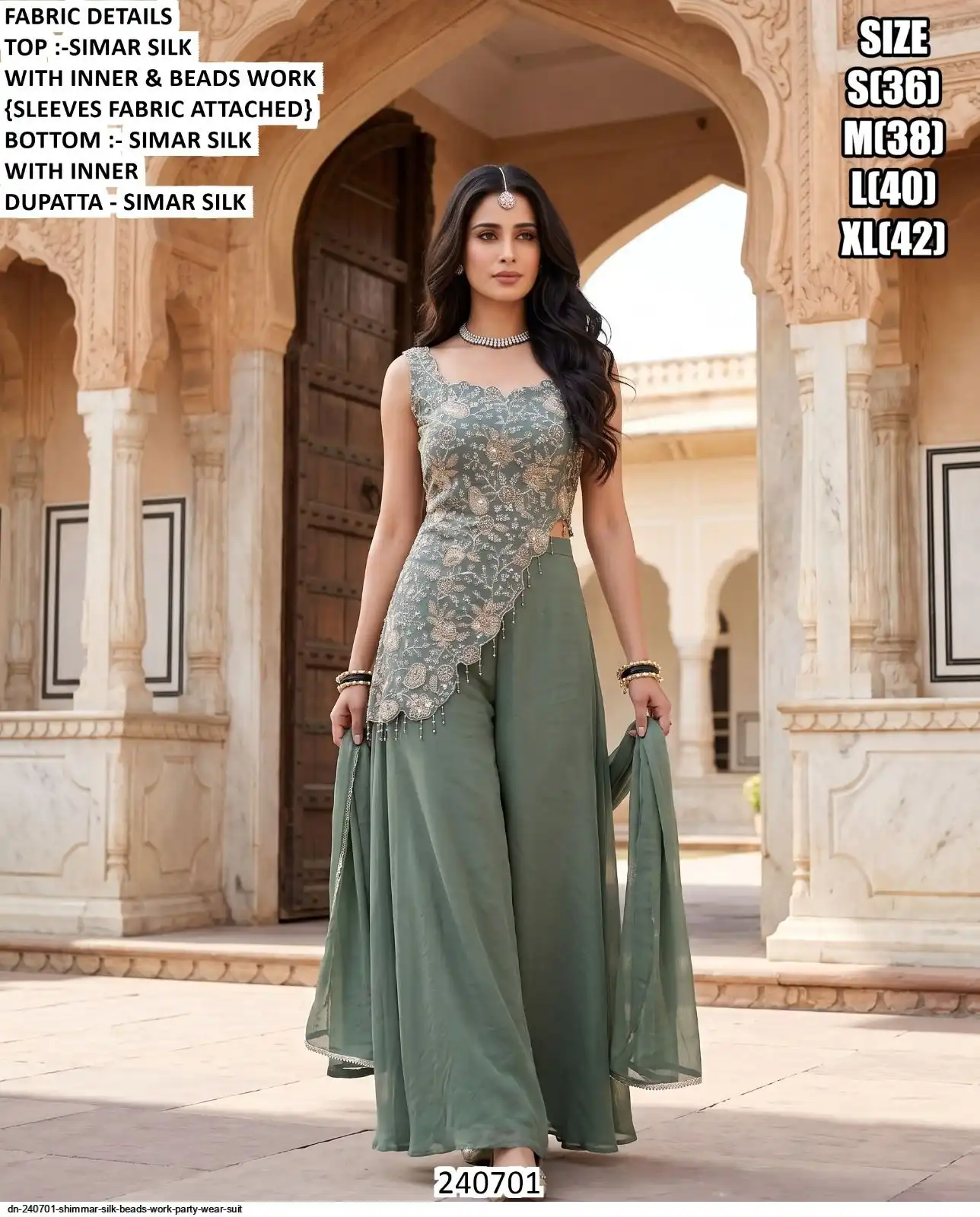DN 240701 SHIMMAR SILK BEADS WORK PARTY WEAR SUIT C