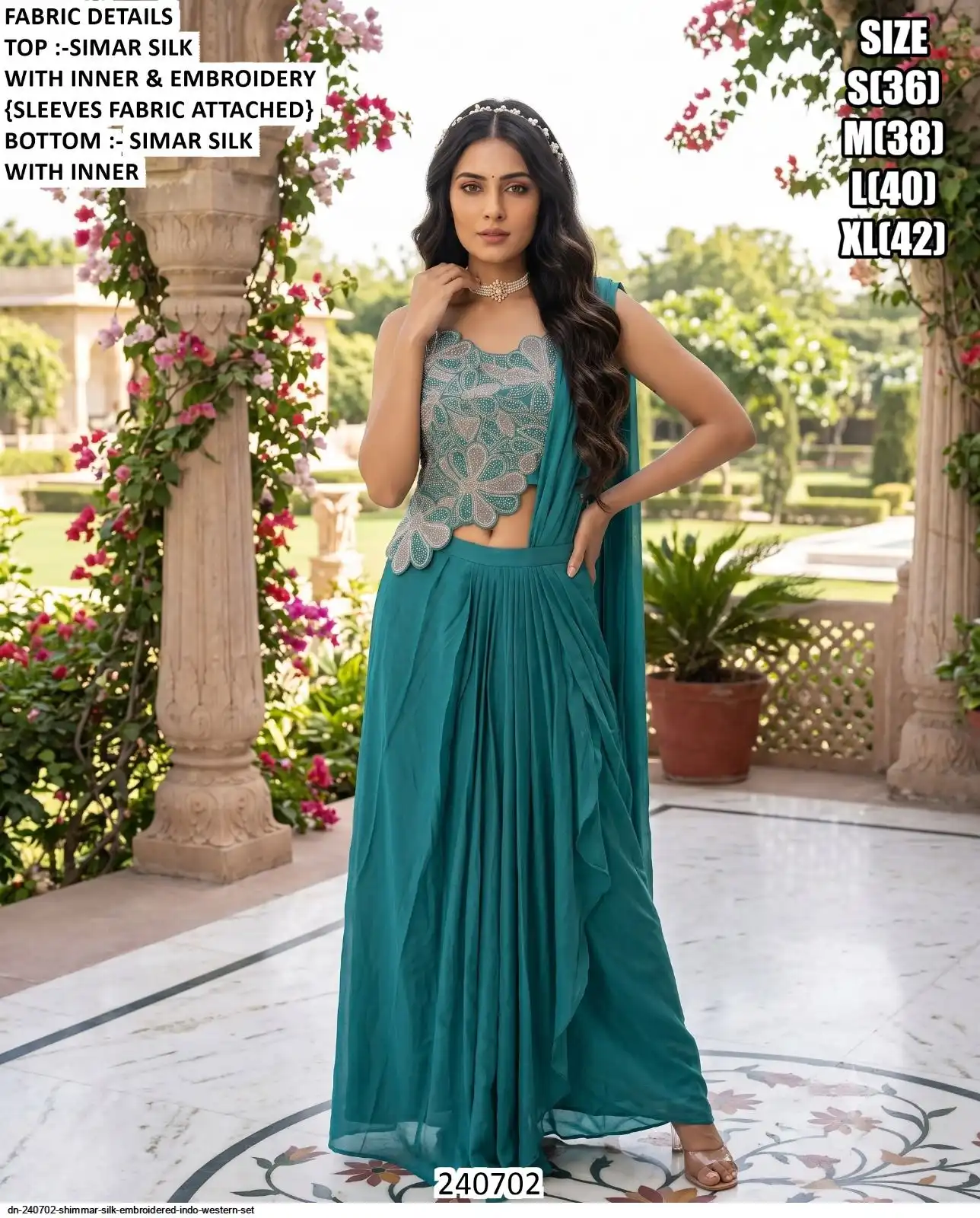 DN 240702 SHIMMAR SILK EMBROIDERED INDO WESTERN SET A