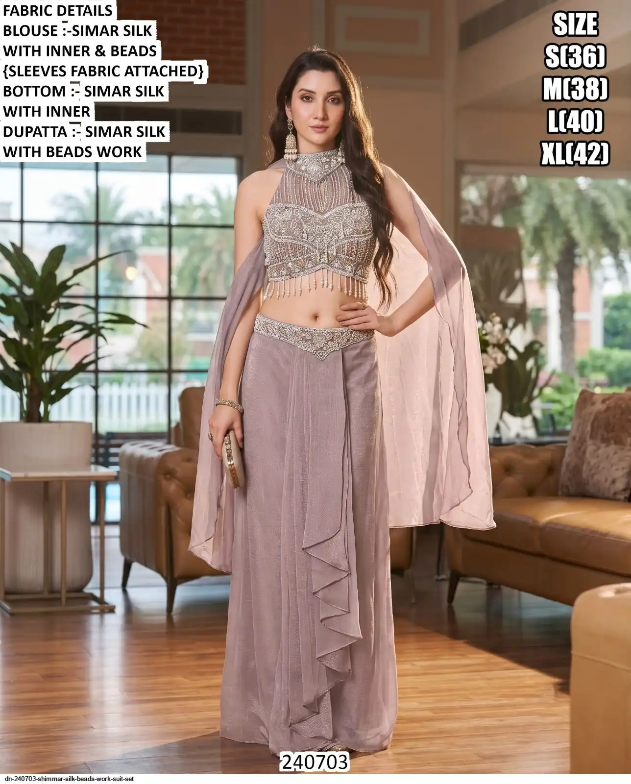DN 240703 SHIMMAR SILK BEADS WORK SUIT SET A