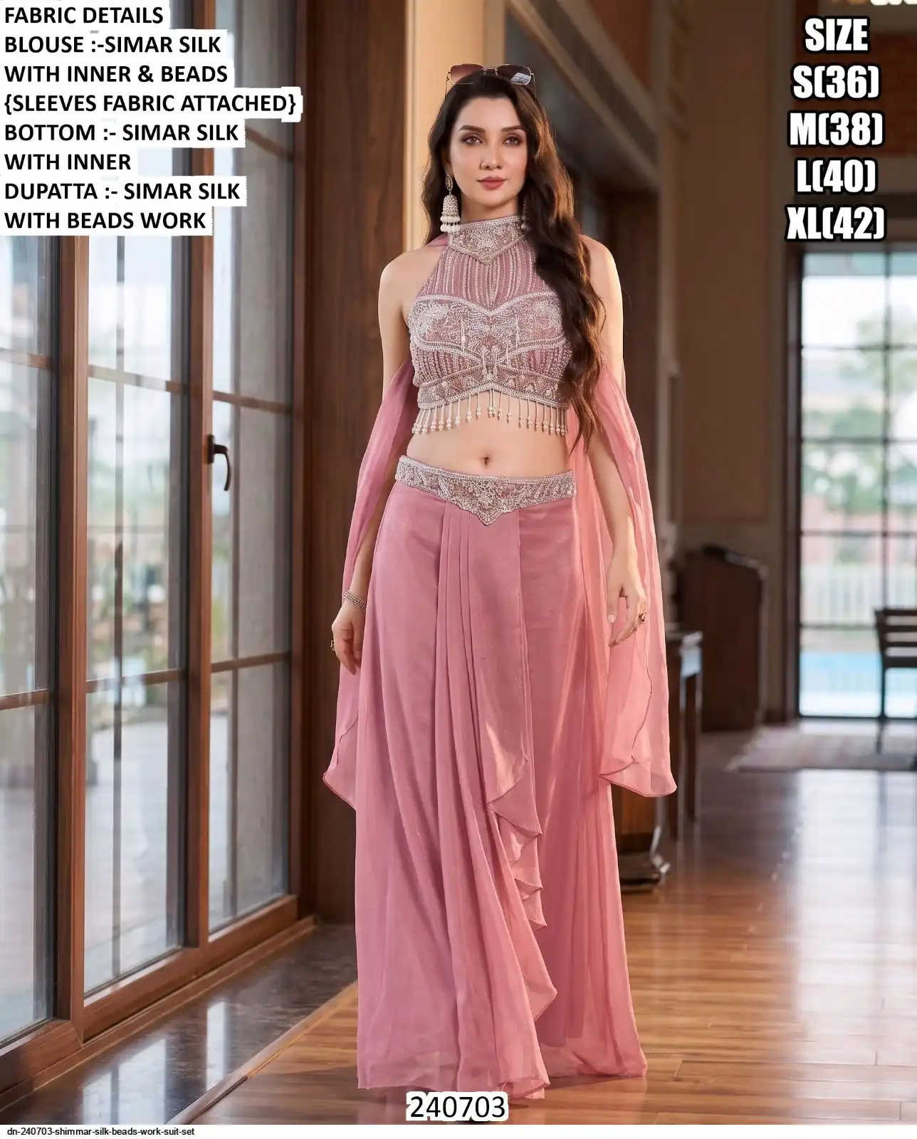 DN 240703 SHIMMAR SILK BEADS WORK SUIT SET C