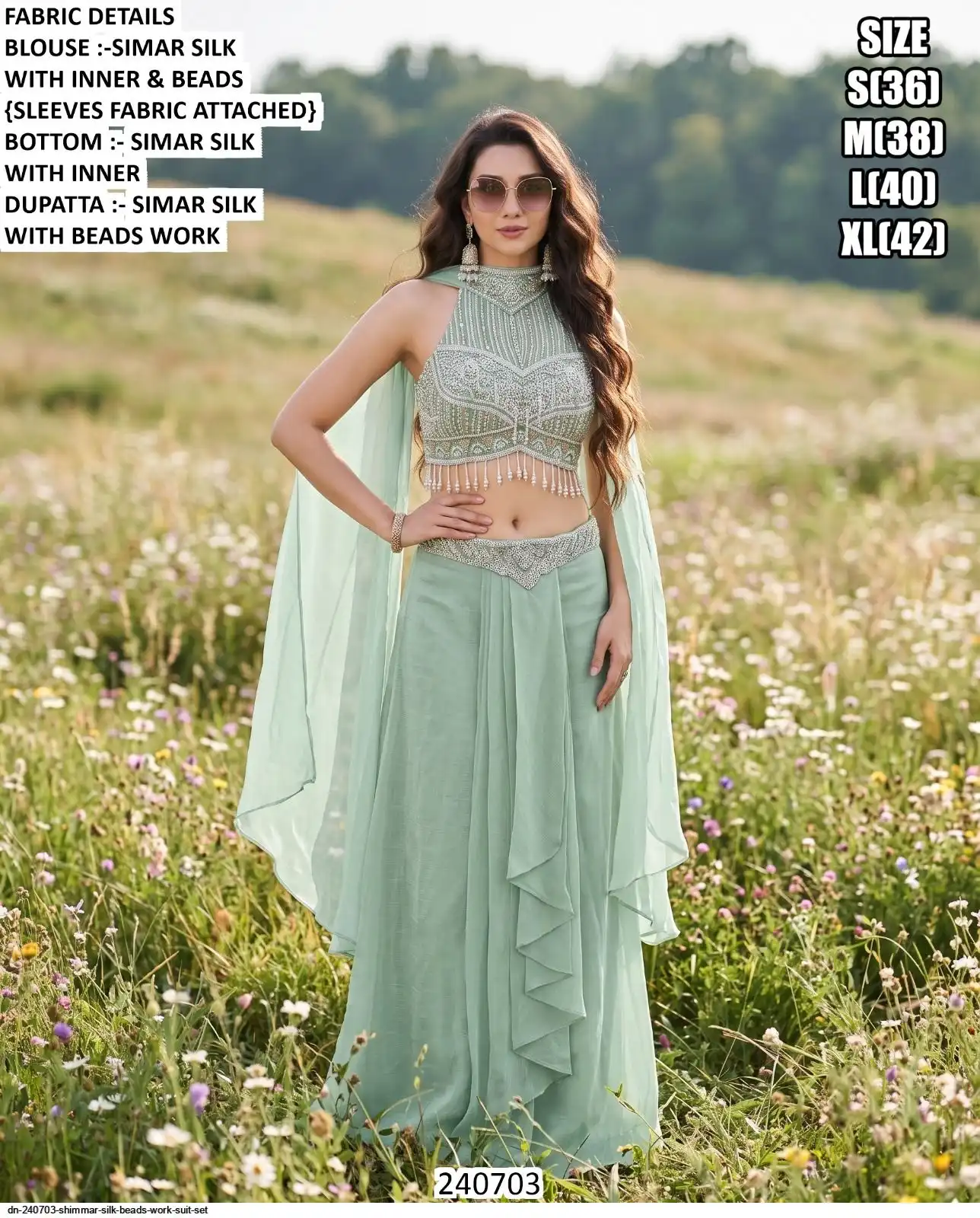 DN 240703 SHIMMAR SILK BEADS WORK SUIT SET B